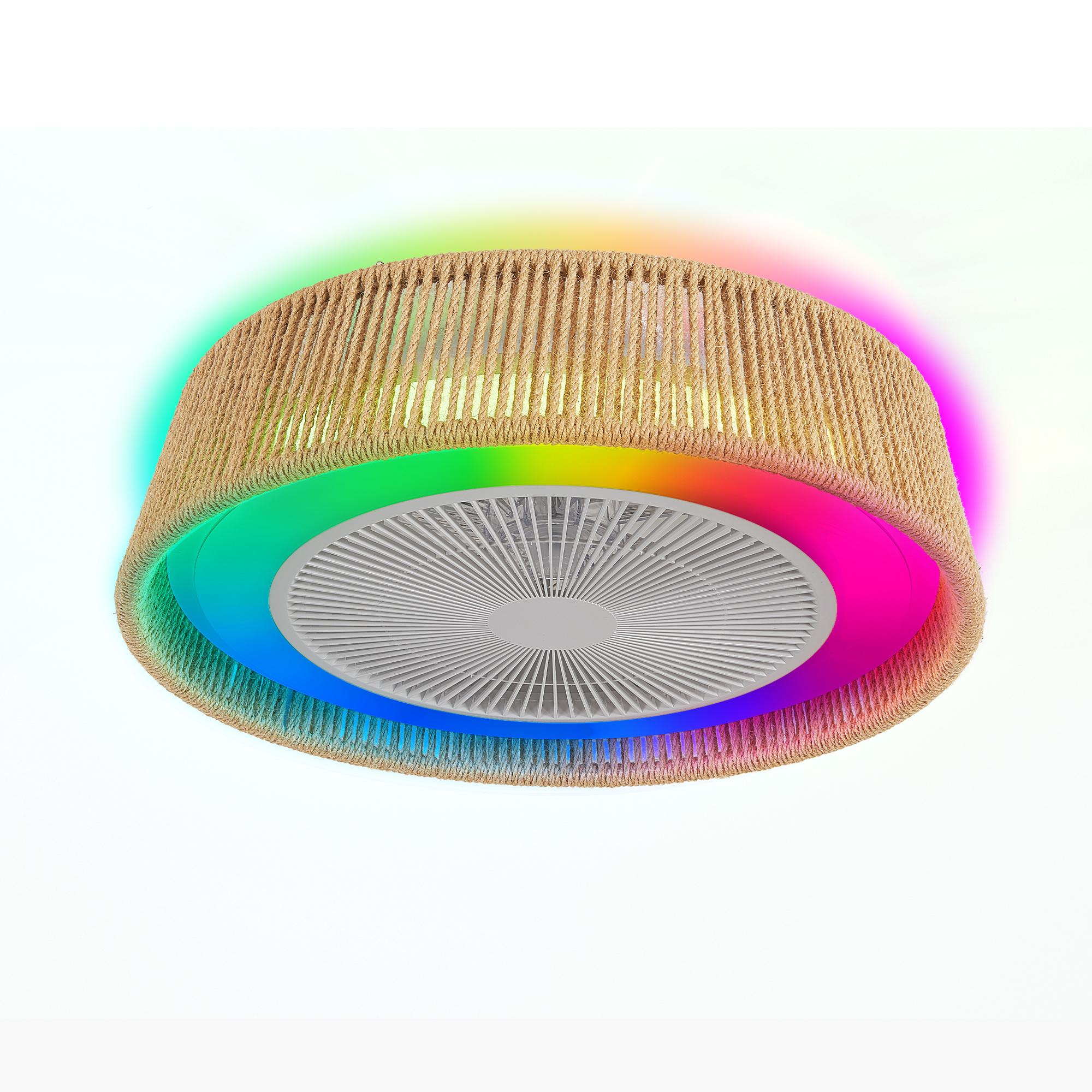 Bayfeve BFLCM-46413-CF RGB Dimmable Rope Woven Ceiling Fan 21-in Color-Changing Integrated LED Outdoor Flush Mount Rope Woven with ABS Blades Fandelier Ceiling Fan With Light - Remote Included ( 3 -Blade )