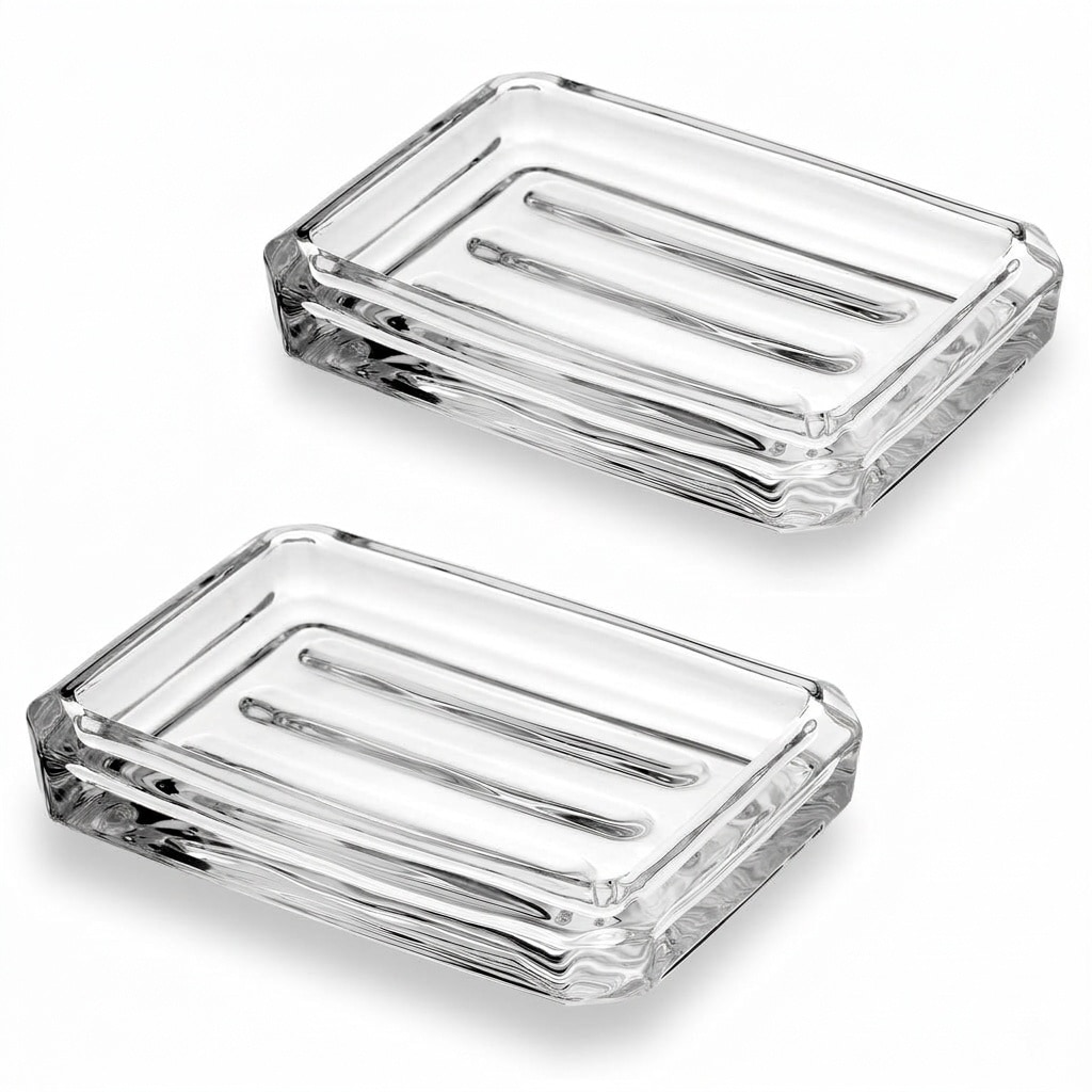 Aoibox  2 Pack Clear Glass Soap Dish Rectangular Bar Soap Saver Tray with Anti Slip Base for Bathroom Kitchen