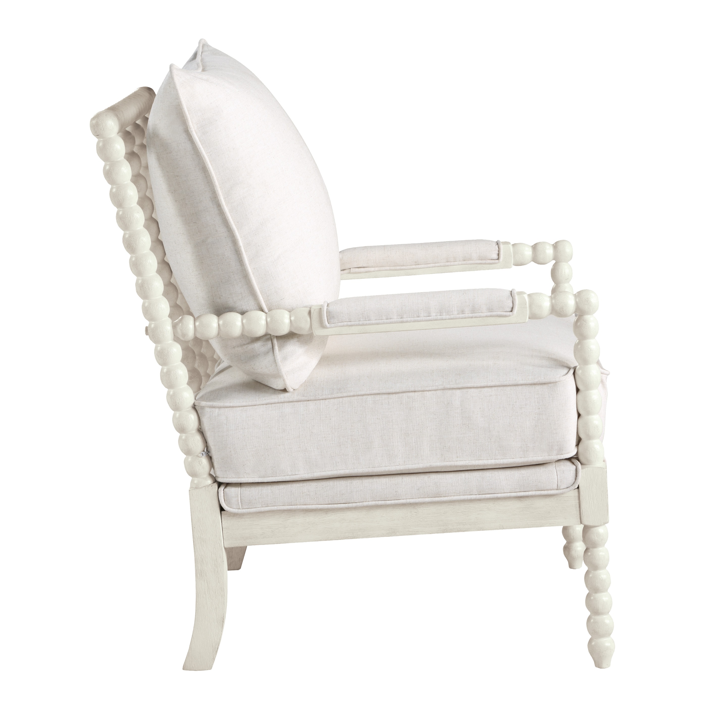 Kaylee Linen Beige Spindle Chair with White Wood Frame