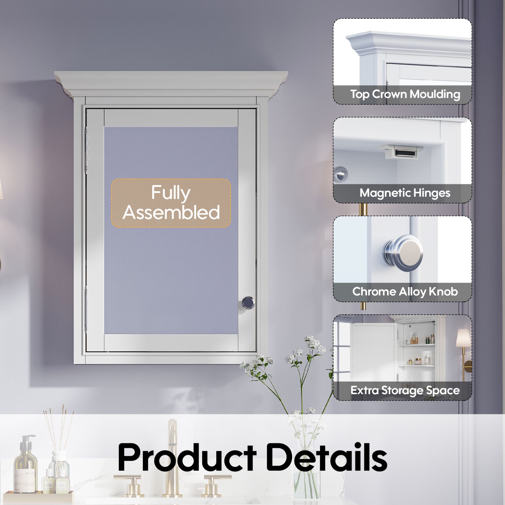 WELLFOR L2430MCL-WT Bathroom-Medicine-Cabinets - View #4