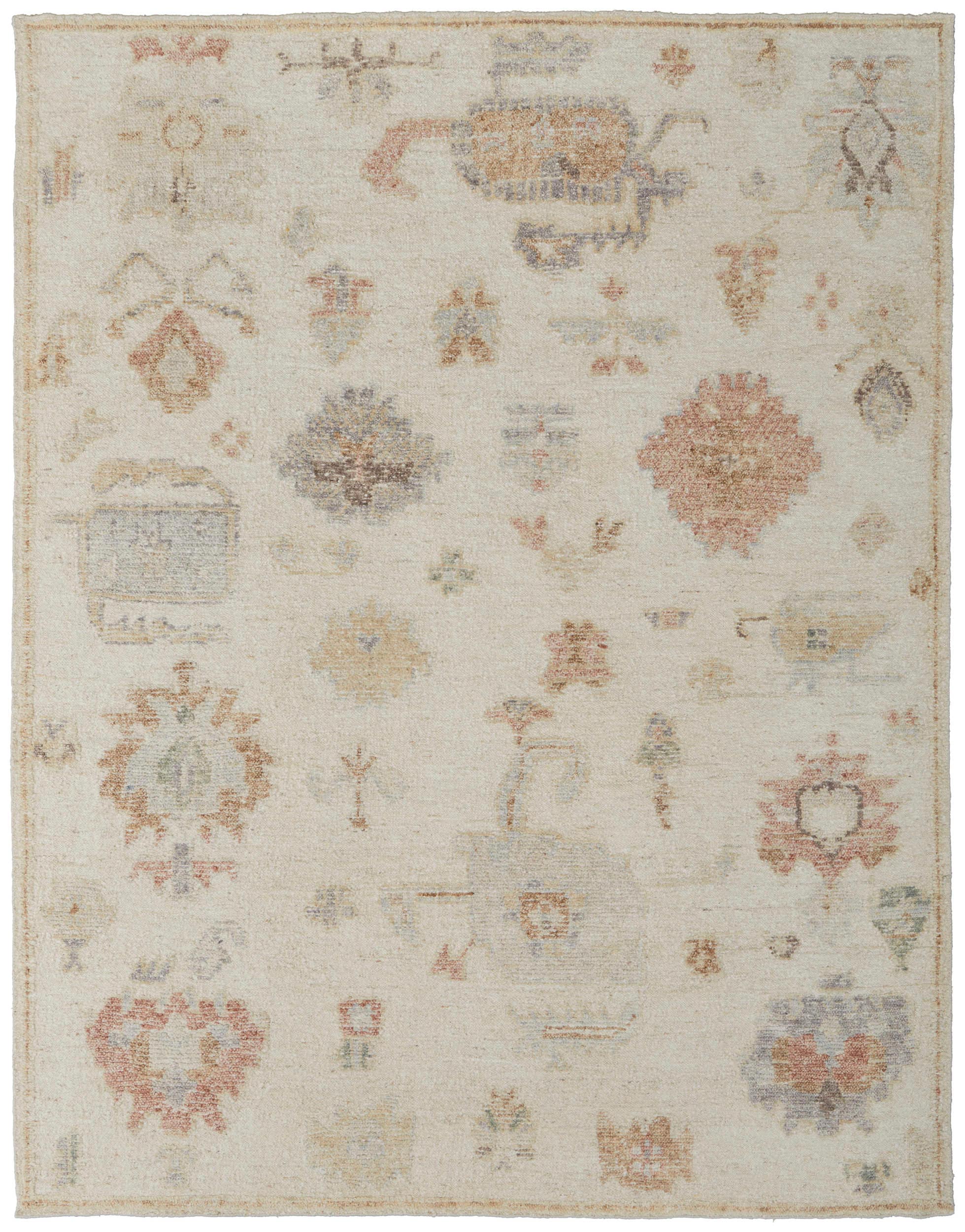Room Envy GFTR69FLIVYMLTG50 9 x 12 (ft) Loomed Wool Ivory/Orange/Gray Rectangular Indoor Floral/Botanical Area rug