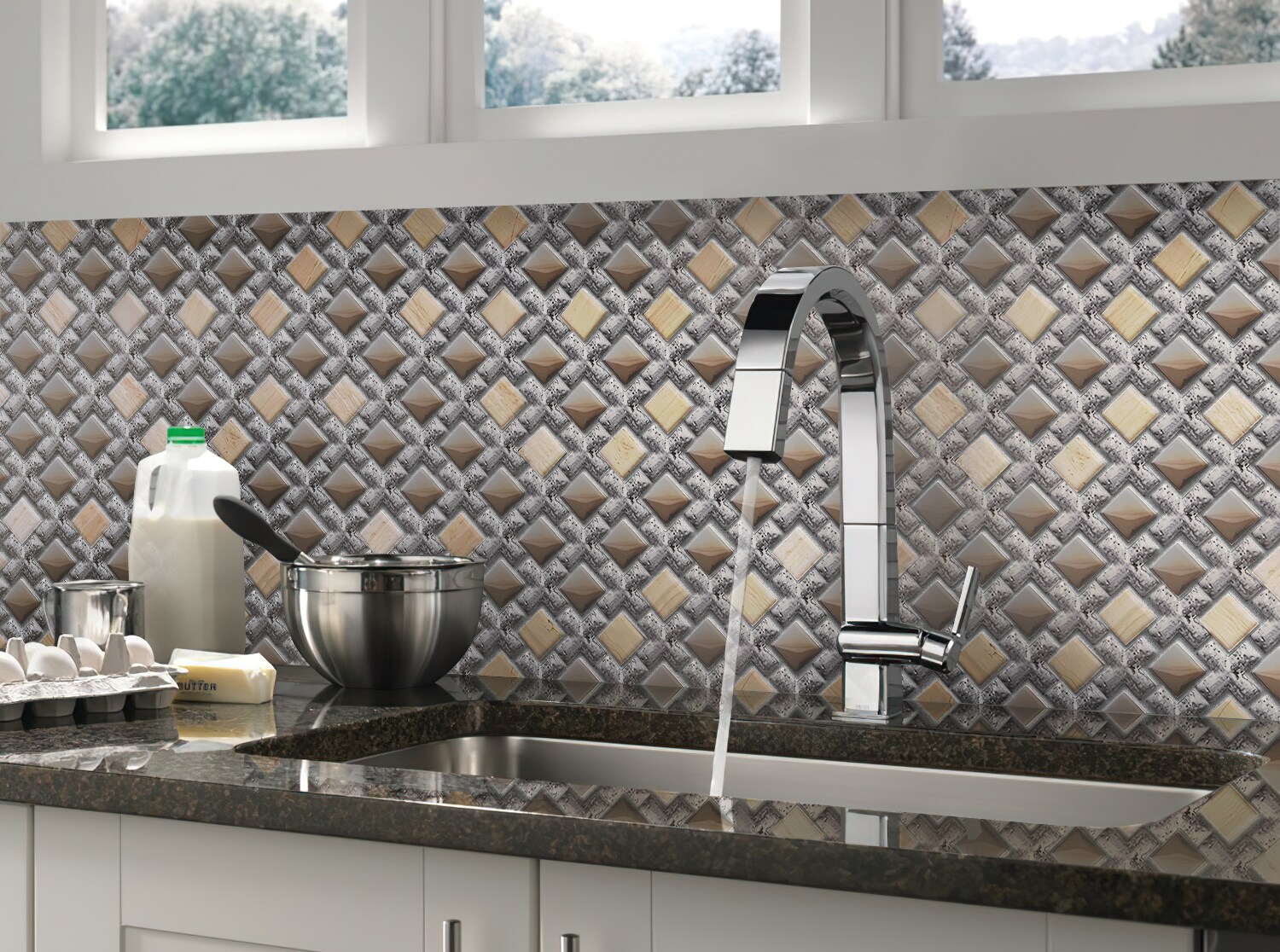 Apollo Tile Nirvana Silver 12-in x 12-in Polished Glass, Stone Marble Mixed Pattern Wall Tile (4.2-sq. ft/ Carton)