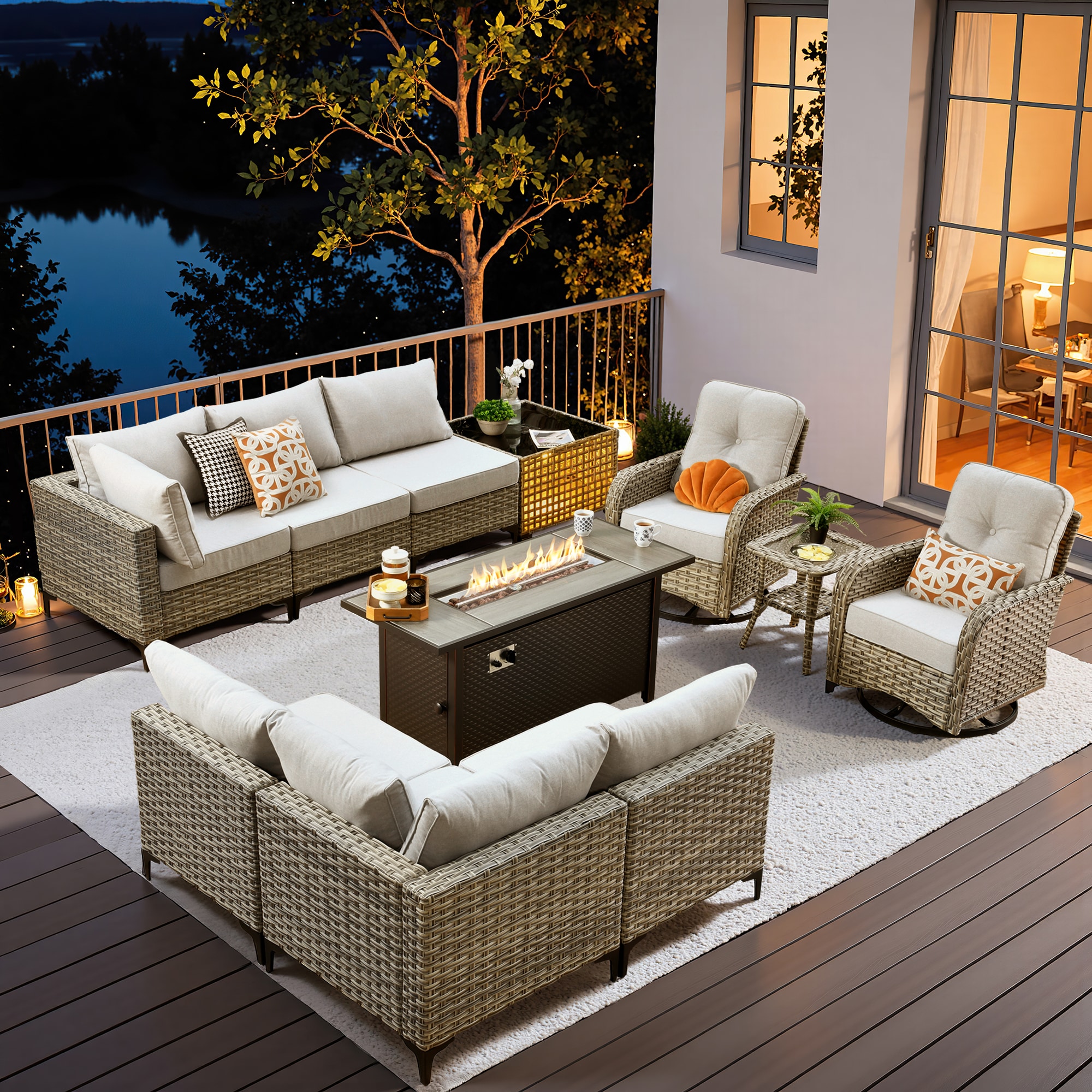 Pouuin SRFPYZSKT40 Wicker Outdoor Sectional with Light gray Cushions and Steel Frame