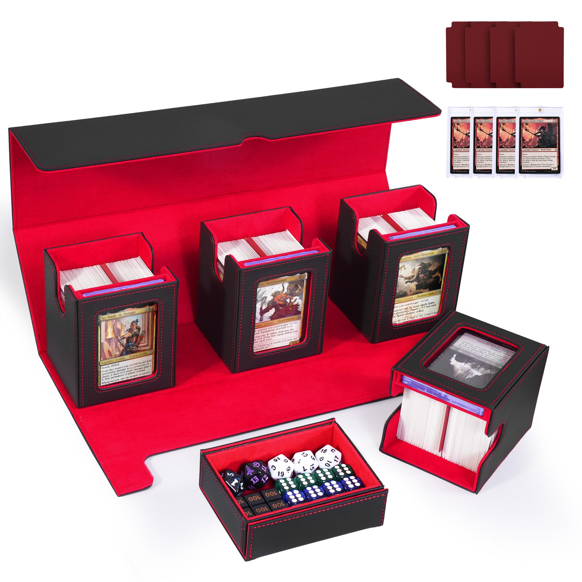 KIWDZFU  Trading Card Deck Box Set Holds 400 Double Sleeved Cards Includes 4 Deck Boxes Dice Tray and Dividers Fits MTG TCG PTCG Sports Cards