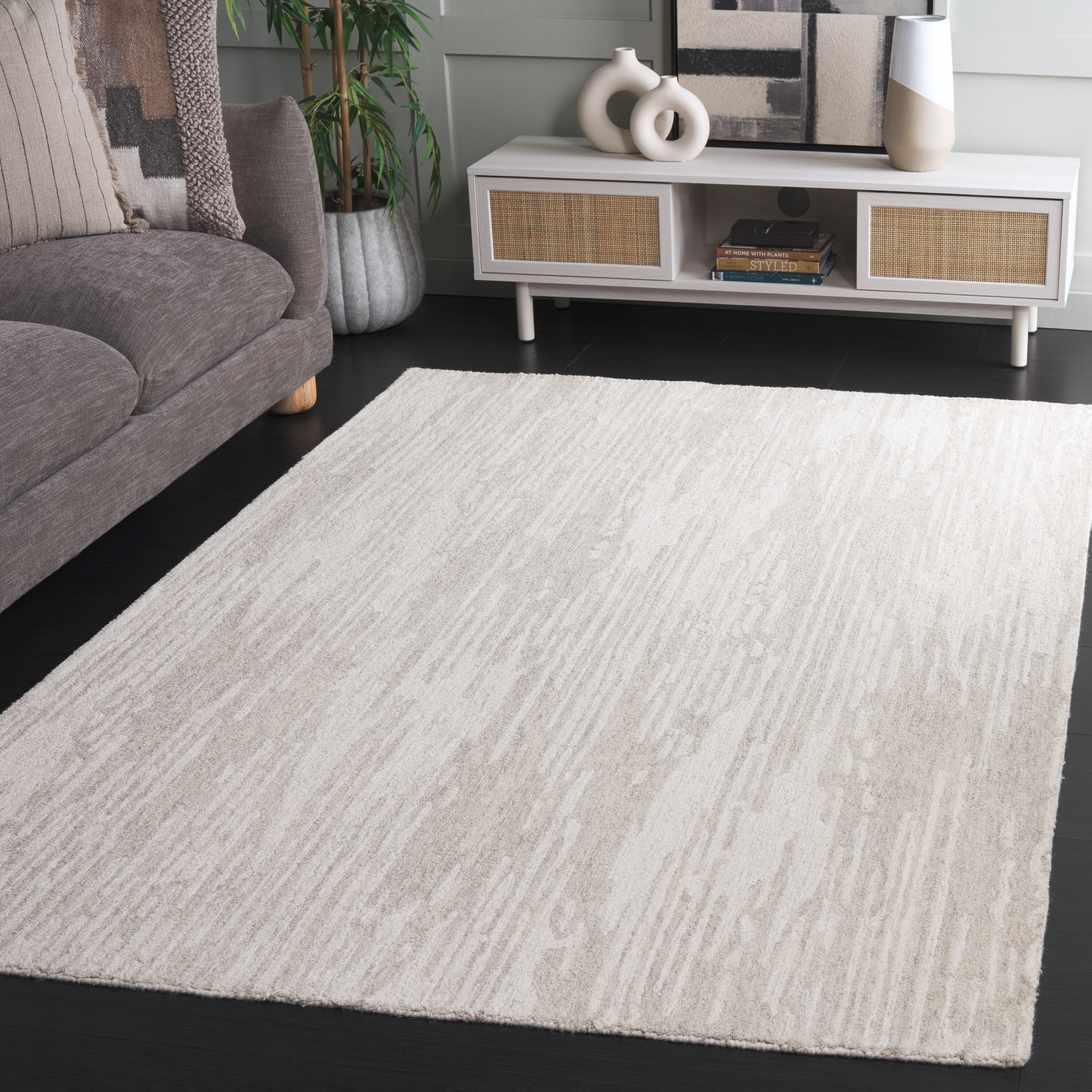  Ebony 925 Gray/Ivory Contemporary 4ft x 6ft Small Rectangle Rug