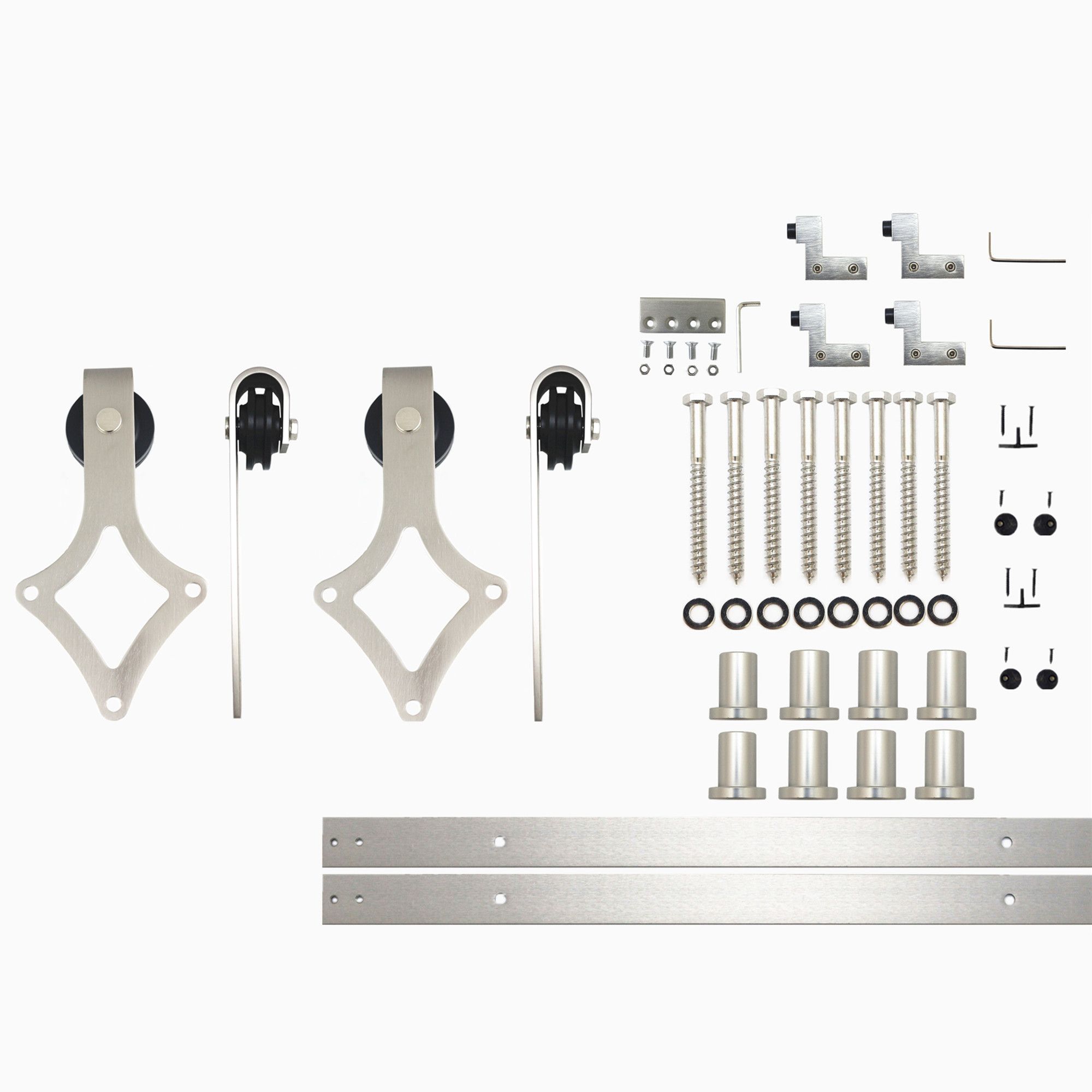 HOMACER LX2DNZ132C 132-in Brushed Brushed Nickel Indoor Diamond Double Barn door hardware kit
