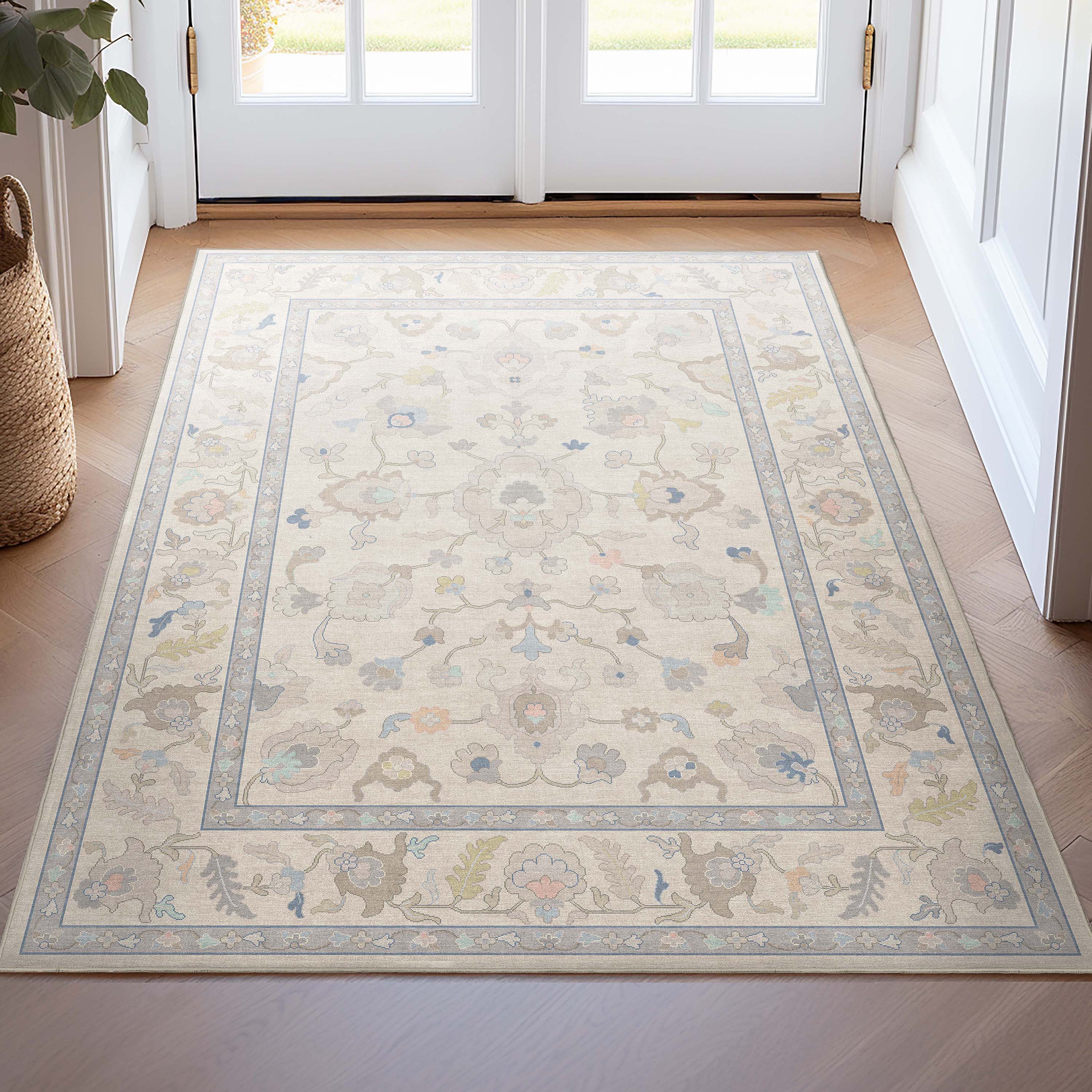 Well Woven W-US-06A-4 Ushak 3 x 5 (ft) Polyester Cream Rectangular Indoor Floral/Botanical Vintage Area rug