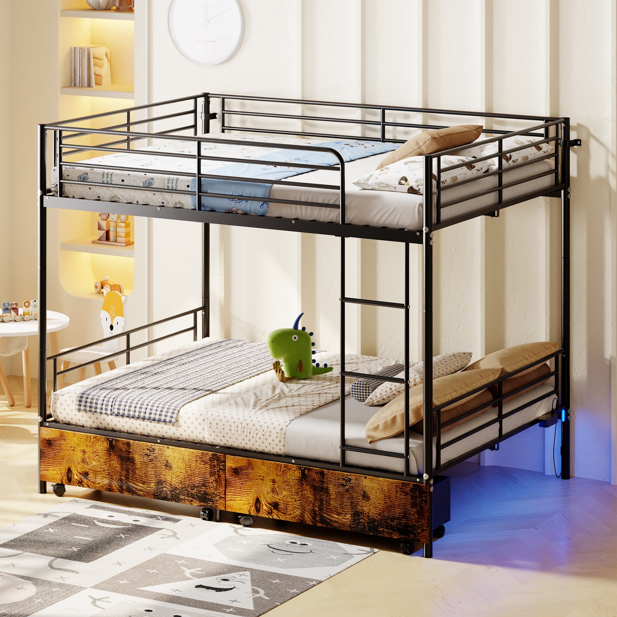 JUSHUA Bunk Bed with USB Charging Station Able to Split Metal Bunk Bed ...