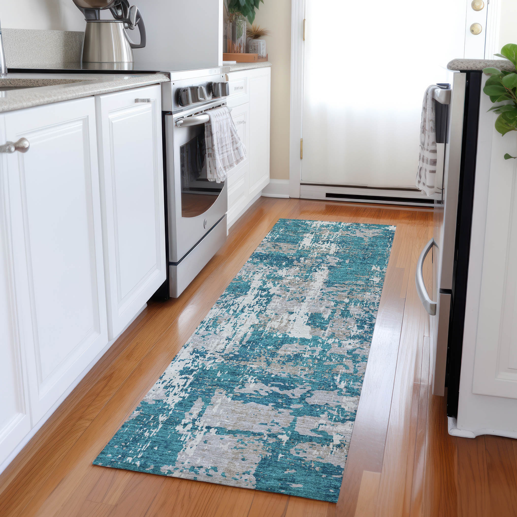 Addison Rugs ACN1008TE2X8 Chantille ACN1008TE 2 x 7 (ft) Polyester Teal Rectangular Indoor/Outdoor Geometric Machine washable Runner rug