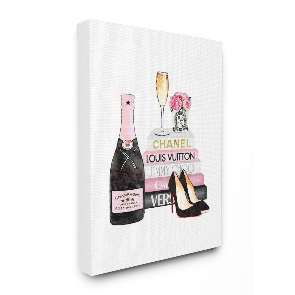Stupell Industries Fashioner Flower Shoes Bookstack Pink Watercolor, Design  by Artist Amanda Greenwood Wall Art, 16 x 20, Black Framed