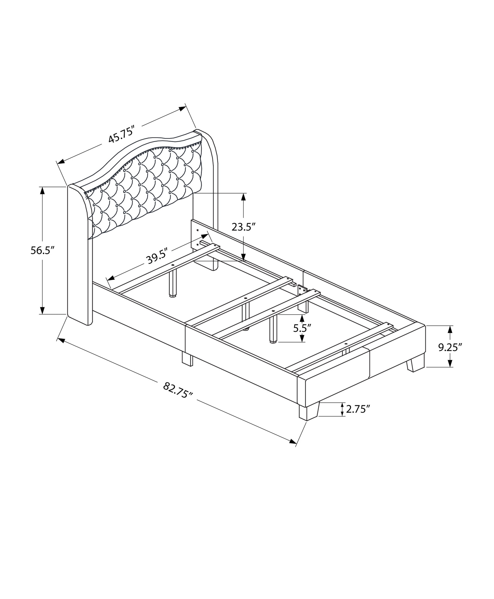 Monarch Specialties Grey Upholstered Twin Bed Frame with Wing Back ...