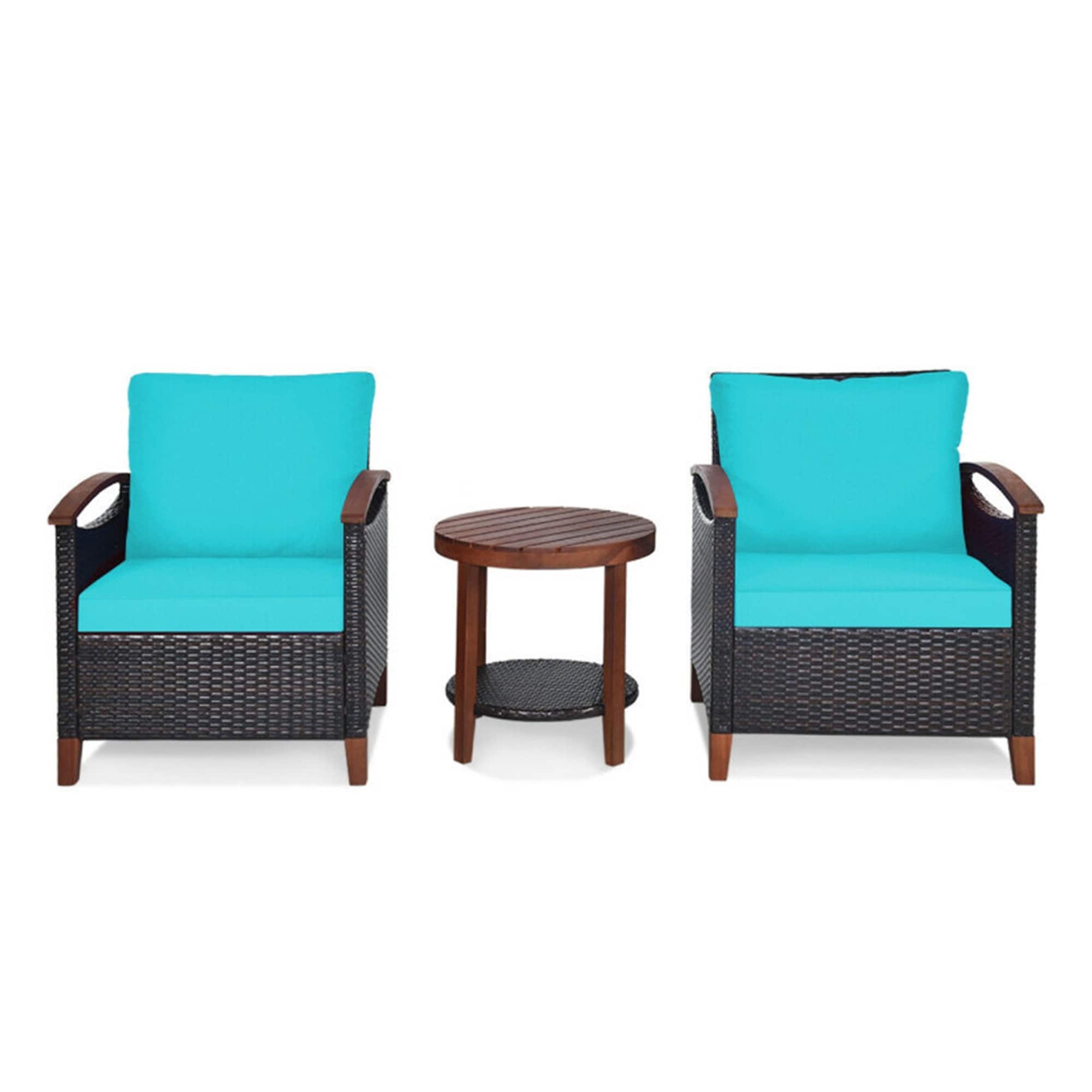 AHIOU HOME ZAAHG-HIMEHVS Kokomo 3 -Piece Wicker Patio Conversation Set with Green Cushions