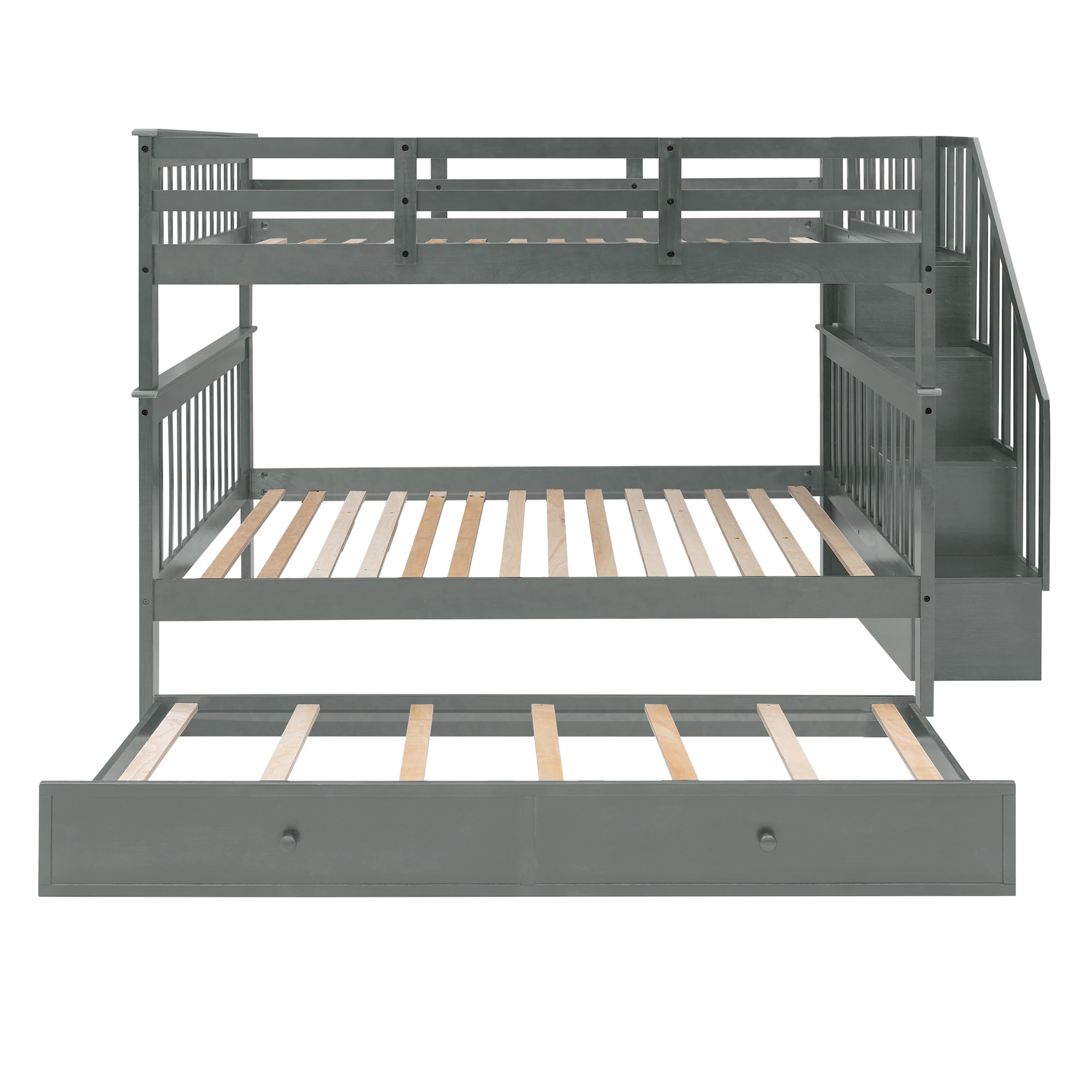 Clihome Twin Over Twin Bunk Bed Gray Twin Over Twin Bunk Bed in the ...