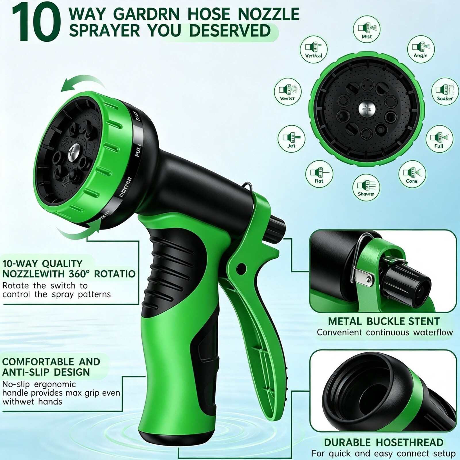 MOEPISY 75 ft Expandable Garden Hose with 10 Pattern Spray Nozzle ...