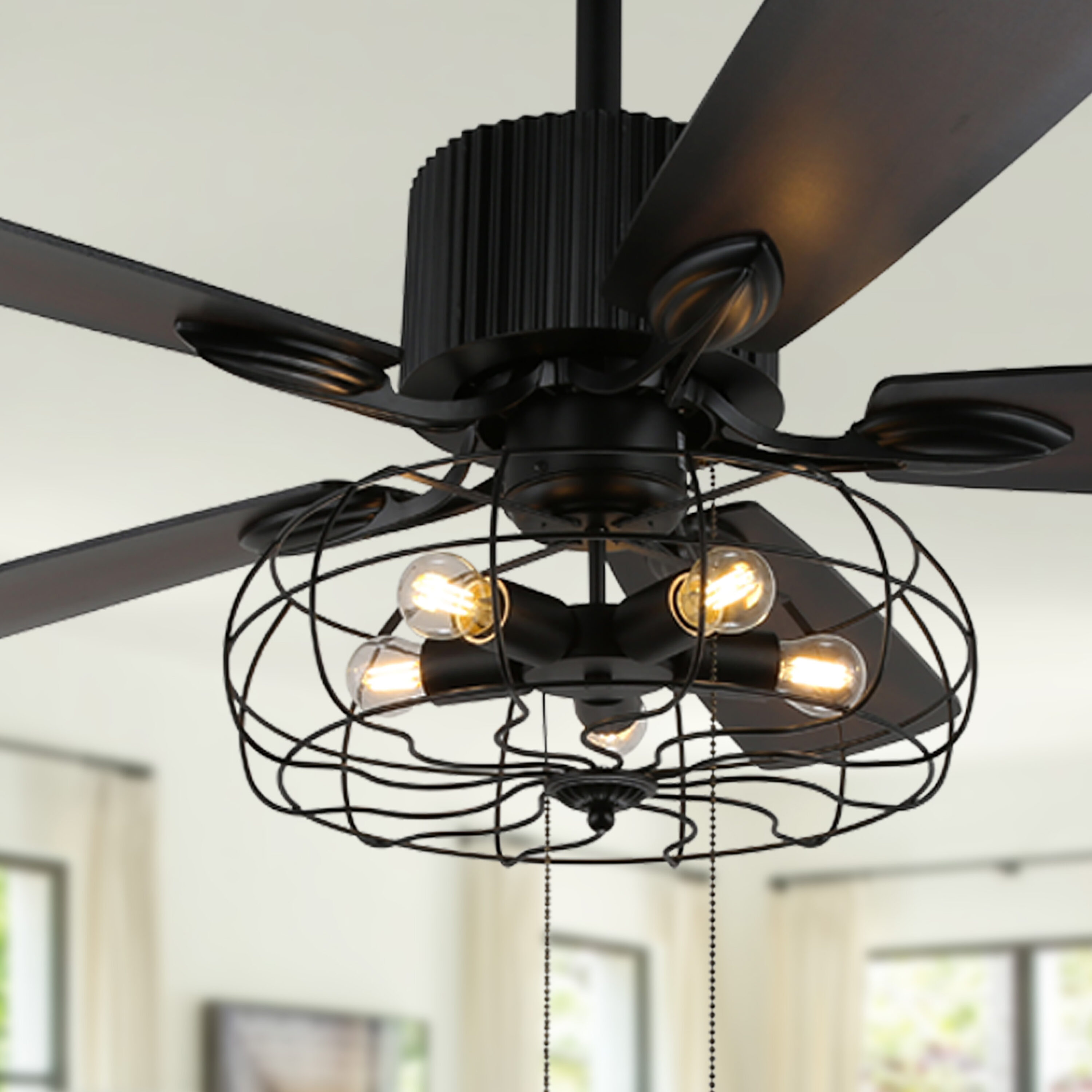 Cusp Barn BD2011-52 BD2011 52-in Black with Wood Blades Ceiling Fan Without Light - Remote Included ( 5 -Blade )
