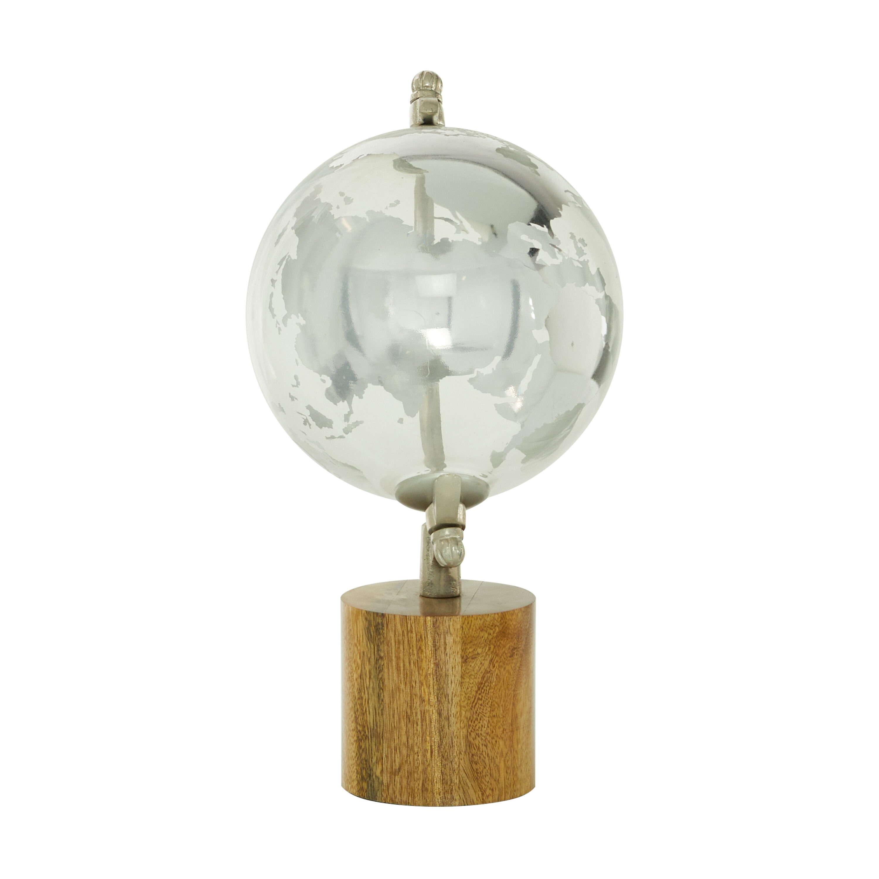 Elegant Silver Abstract Globe 8" x 15" with Mango Wood Base