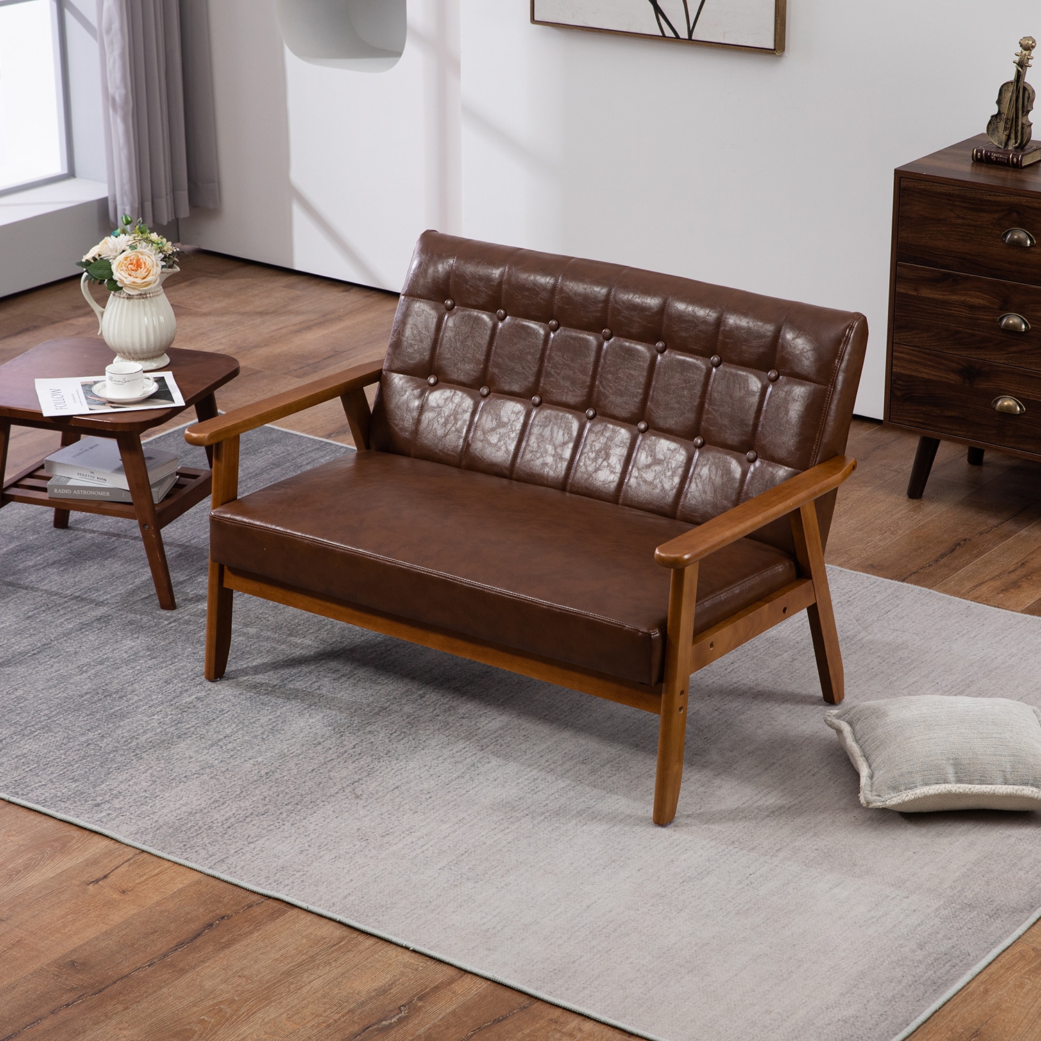Mondawe MO-CM51876 44.88-in Modern Brown Faux leather Loveseat