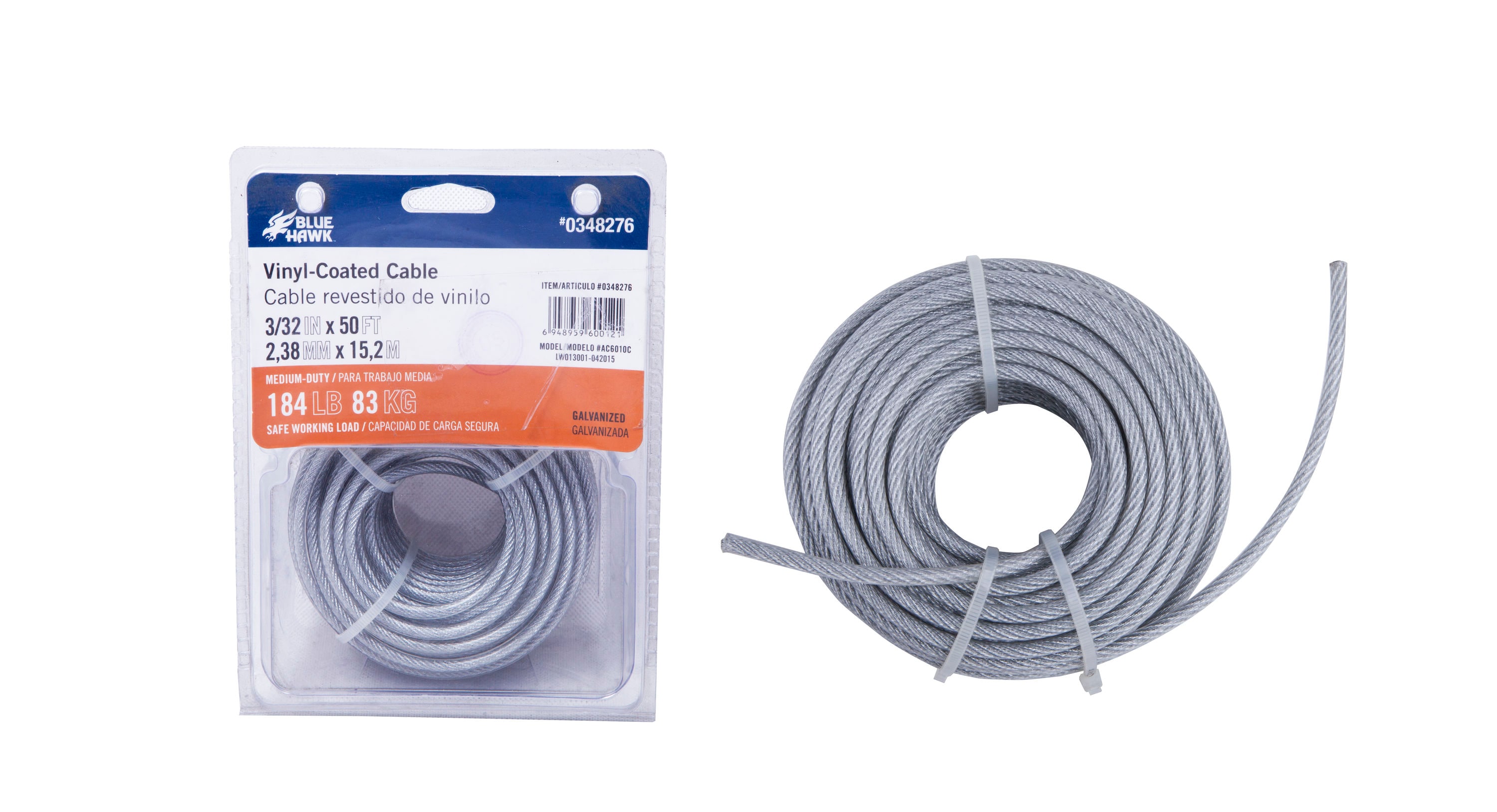 Blue Hawk 50-ft Weldless Galvanized-vinyl Coated Steel Cable in