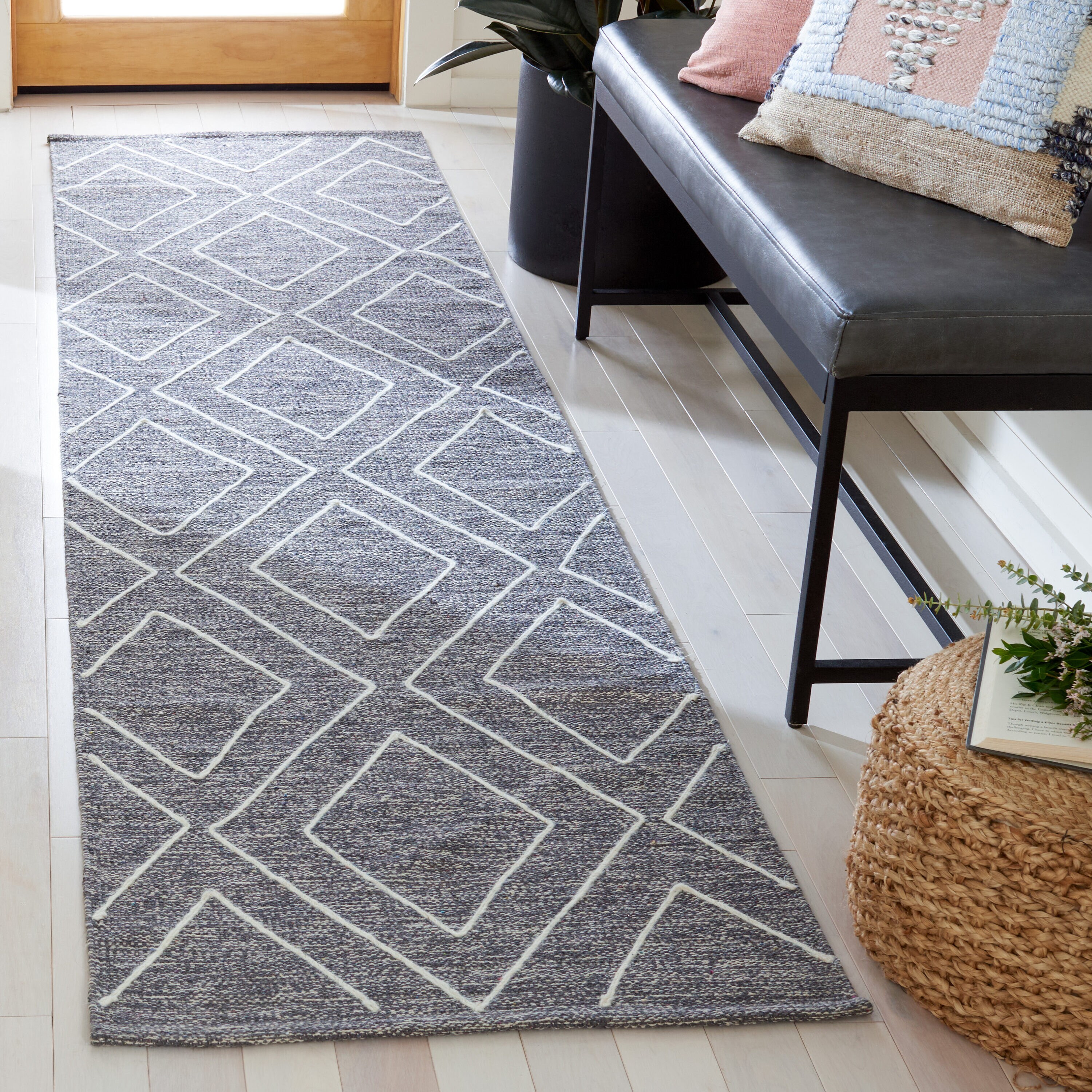  Striped Kilim 520 Dark Gray Contemporary 2ft-3in x 9ft Runner Rug
