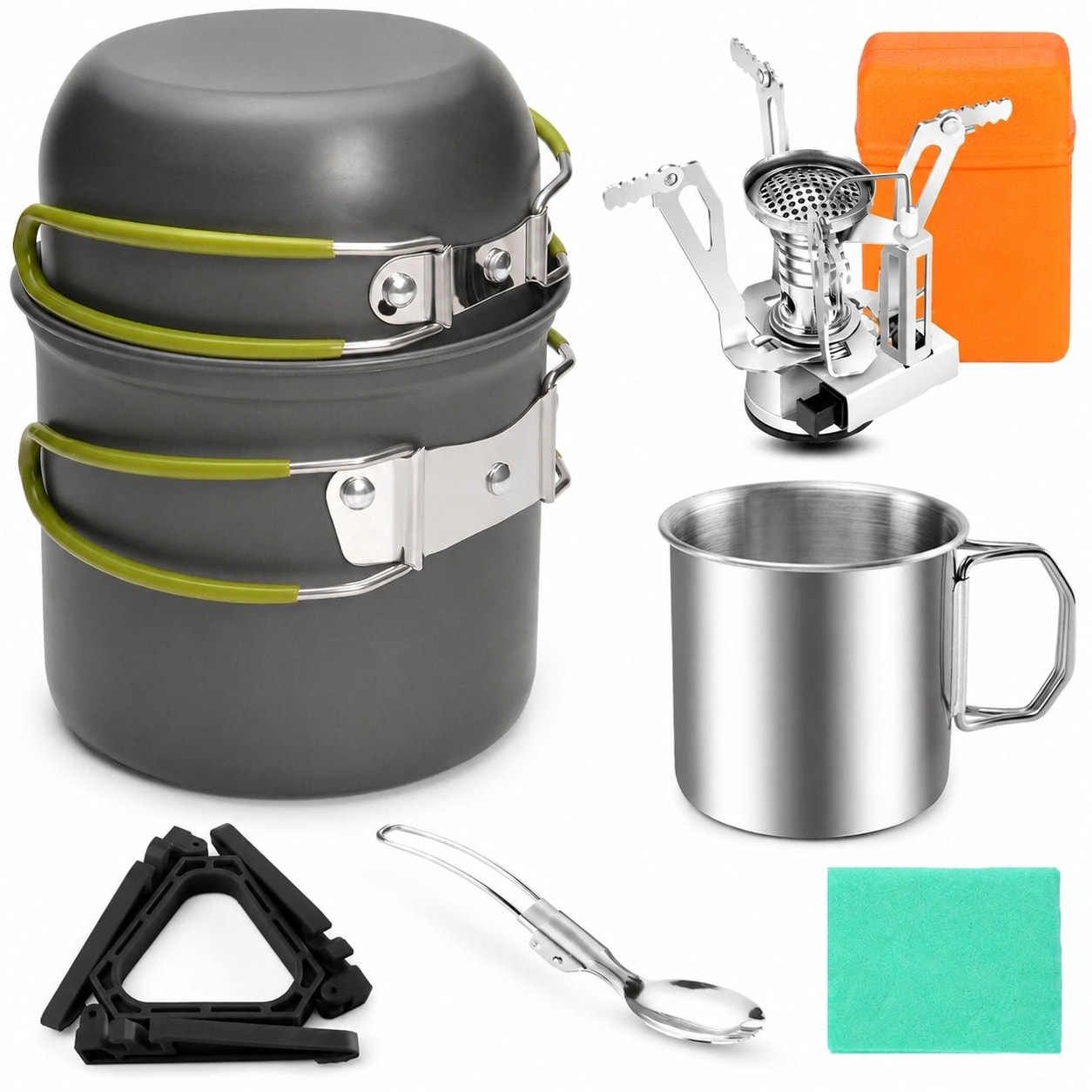 LAIFUCAM 8-Piece Camping Cookware Mess Kit with Backpacking Stove ...