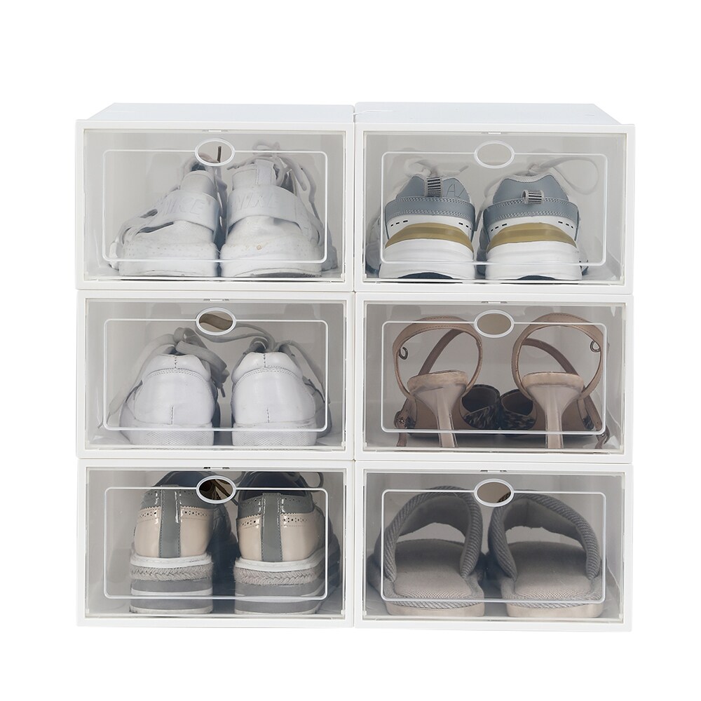 7penn Plastic Shoe Boxes with Lids 3pk Clear and White - Stackable Shoe Organizer, Size: 3 Pack