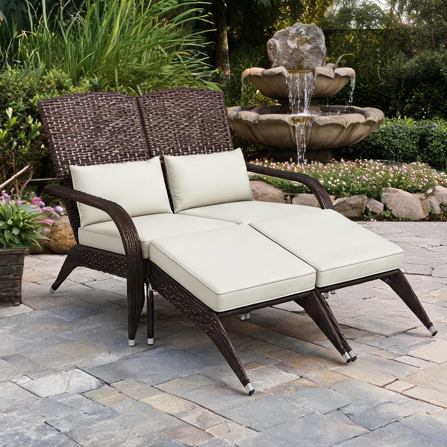 SunJet High-Back Wicker Adirondack Chair for Two with Cushions and ...