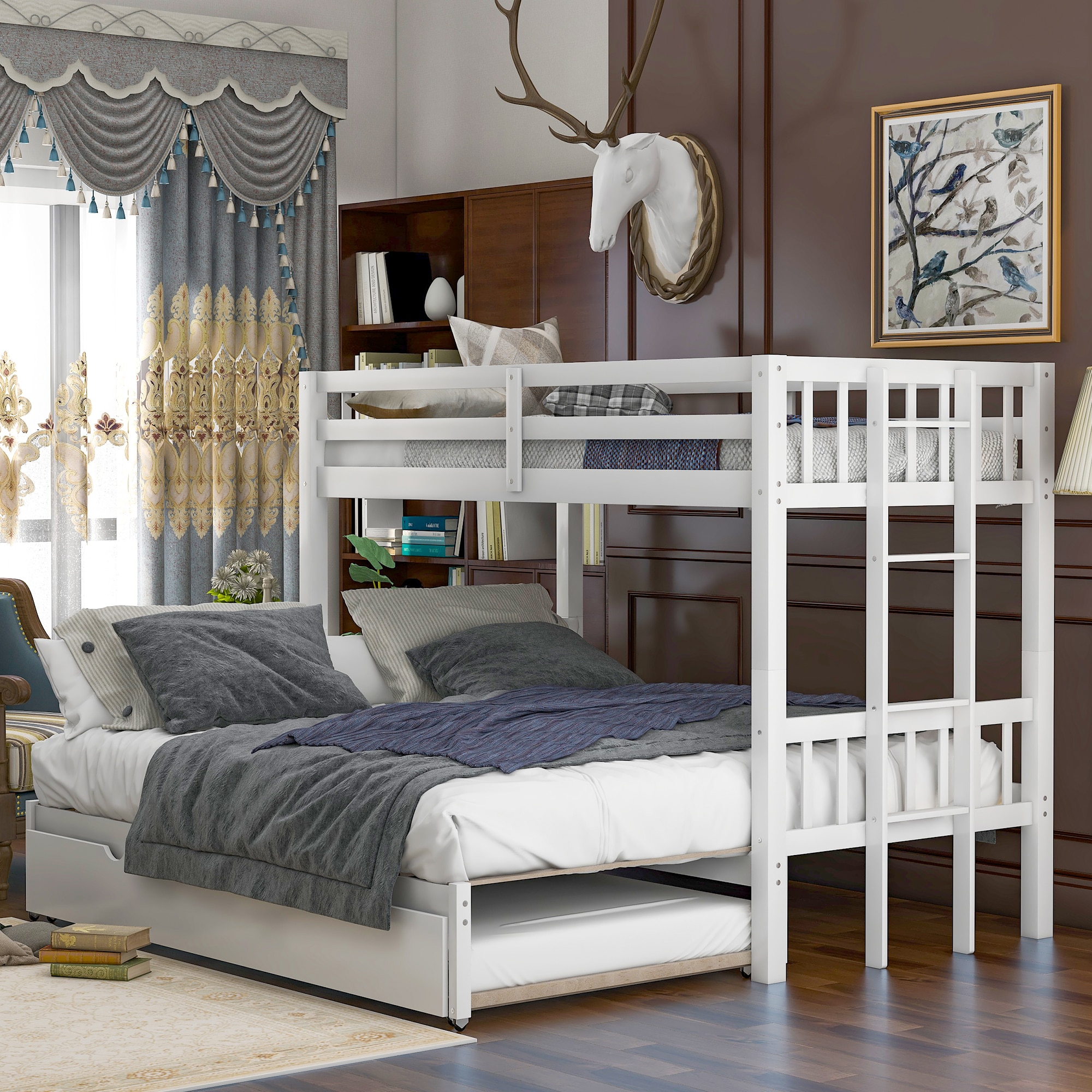 Qualler BKM0301K White Twin over twin Bunk Bed