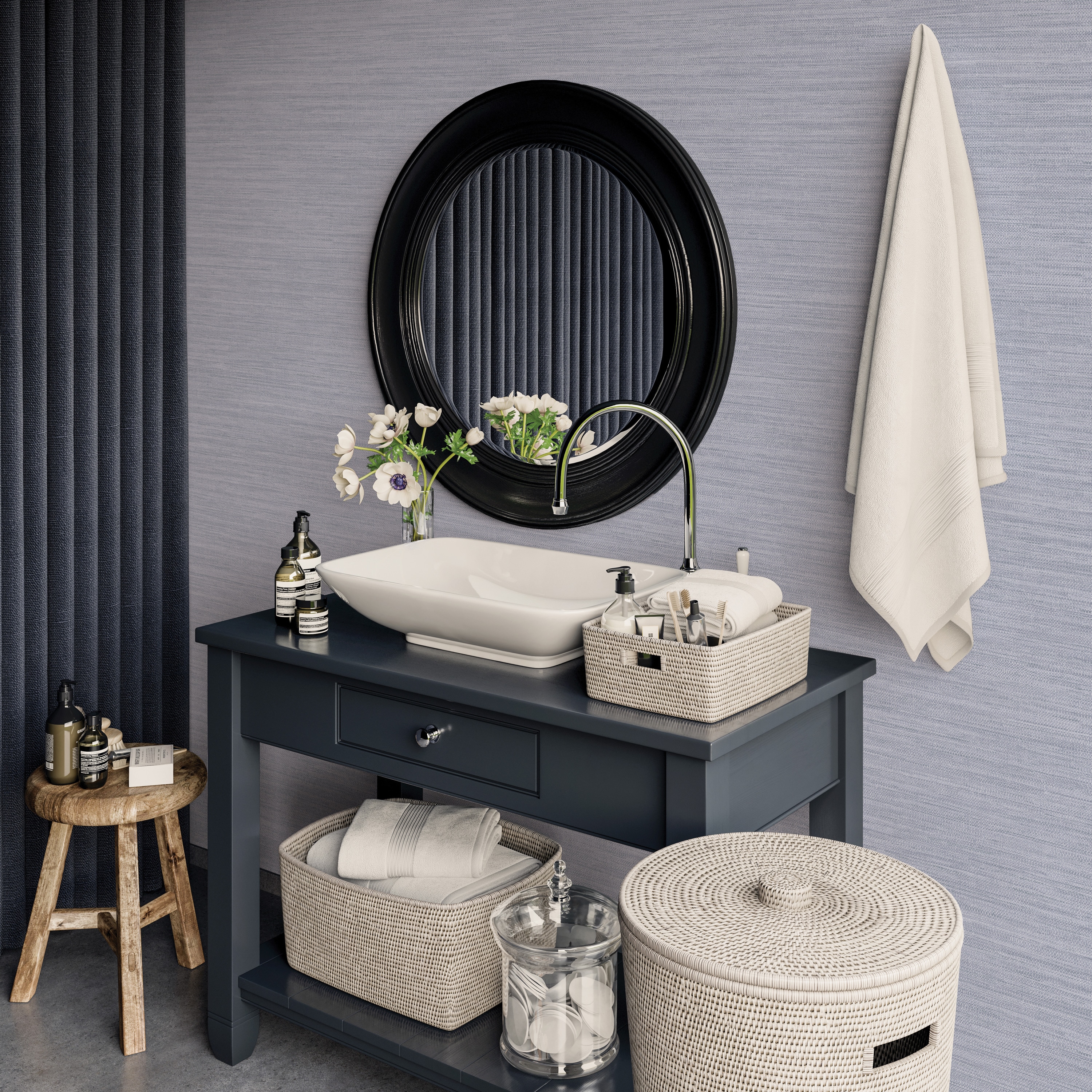 Powder Blue Vinyl Grasscloth Peel and Stick Wallpaper Roll