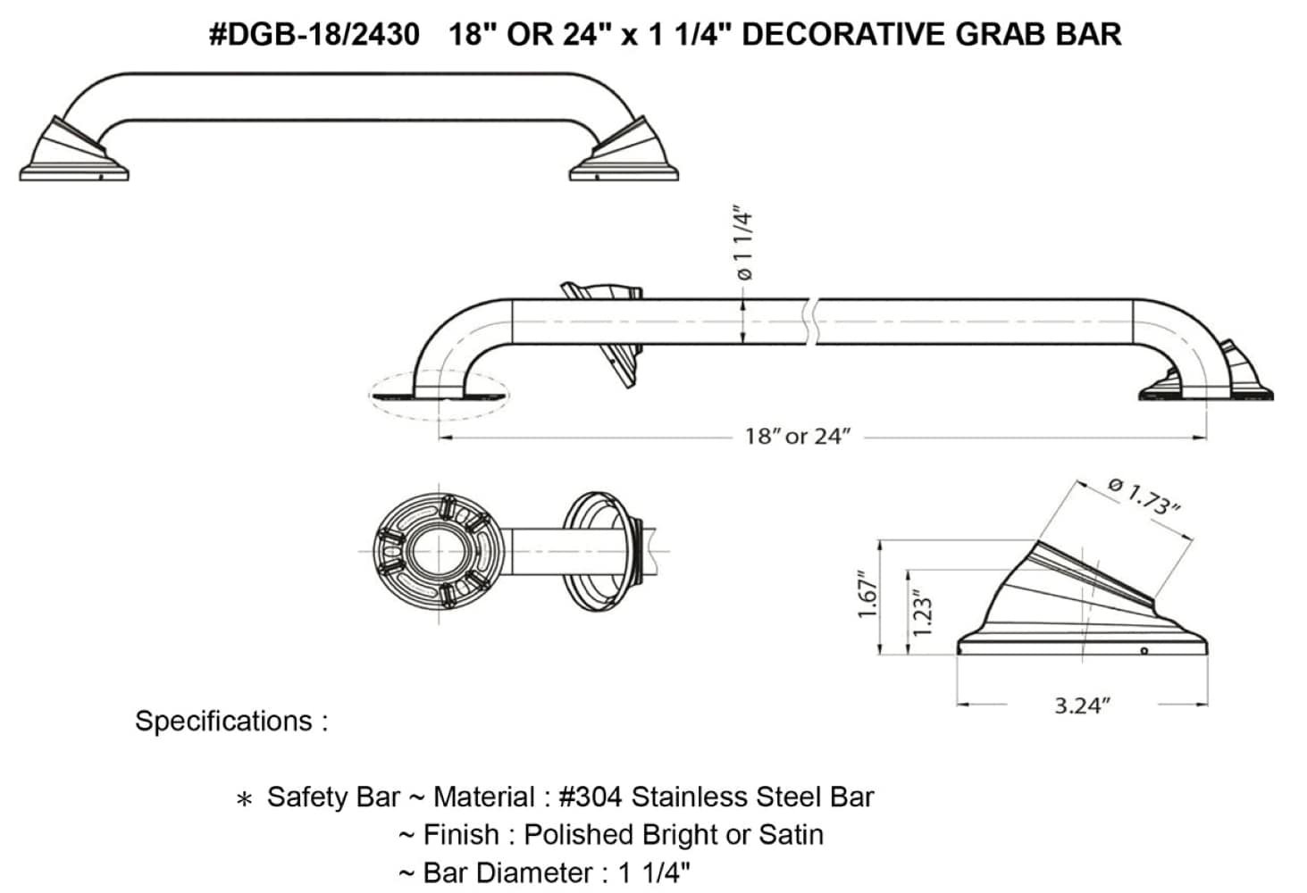 ARISTA DGB-2430-CH Grab-Bars - View #4