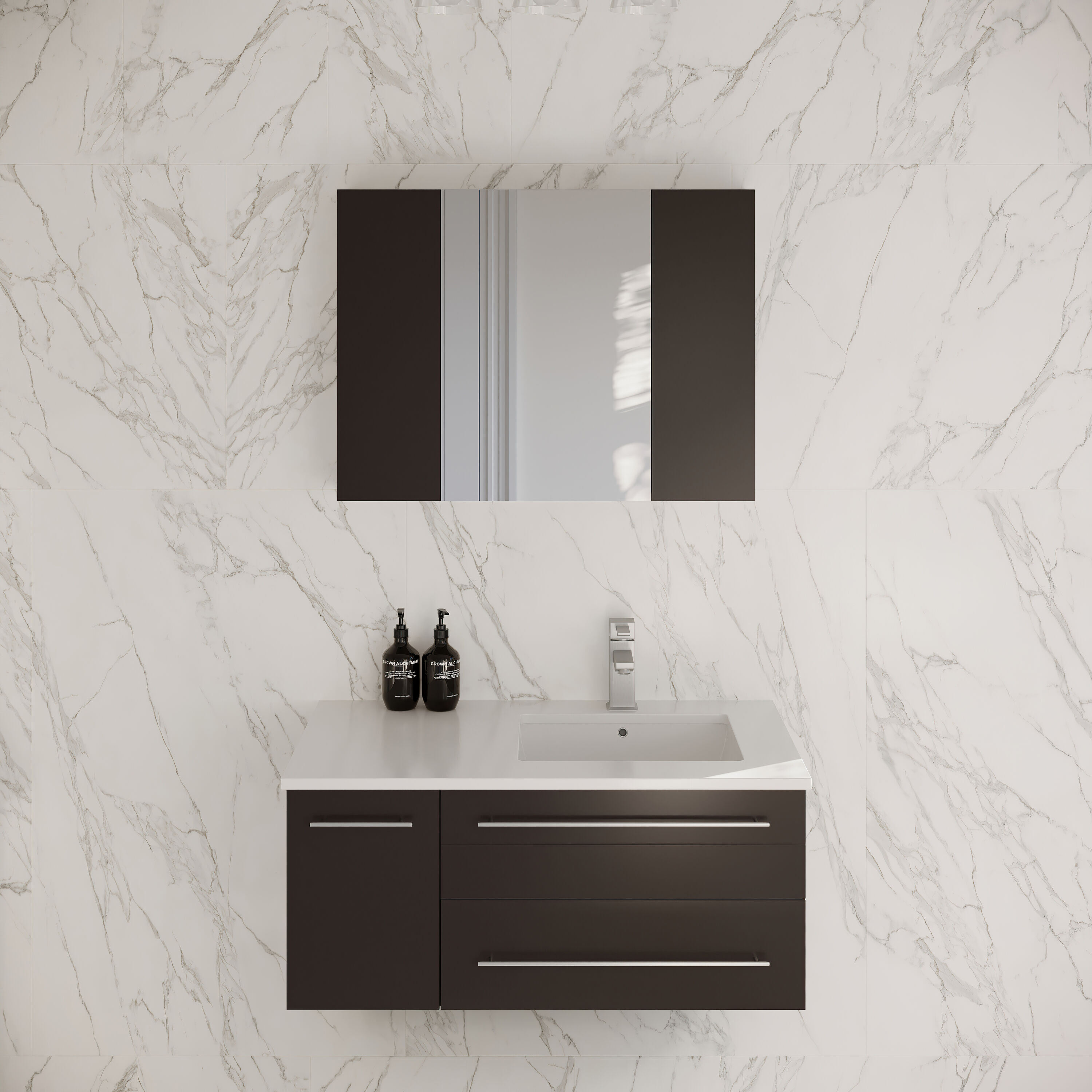 Fresca FVN6136ES-UNS-R Lucera 36-in Espresso Undermount Single sink Floating Bathroom Vanity with White Quartz Top
