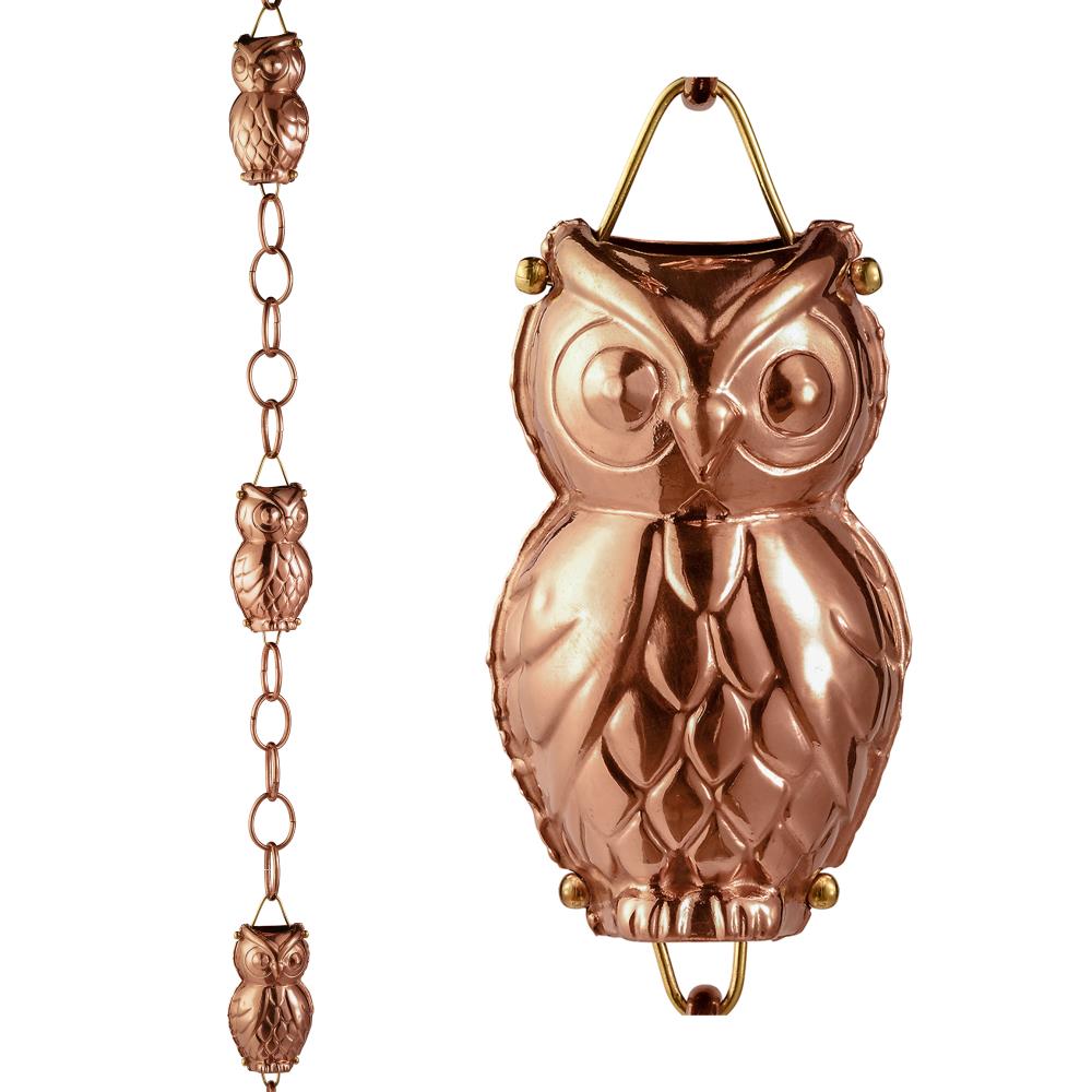 Pure Copper Good Directions 475P-8 9 Cup Owl 8.5 ft Rain Chain 