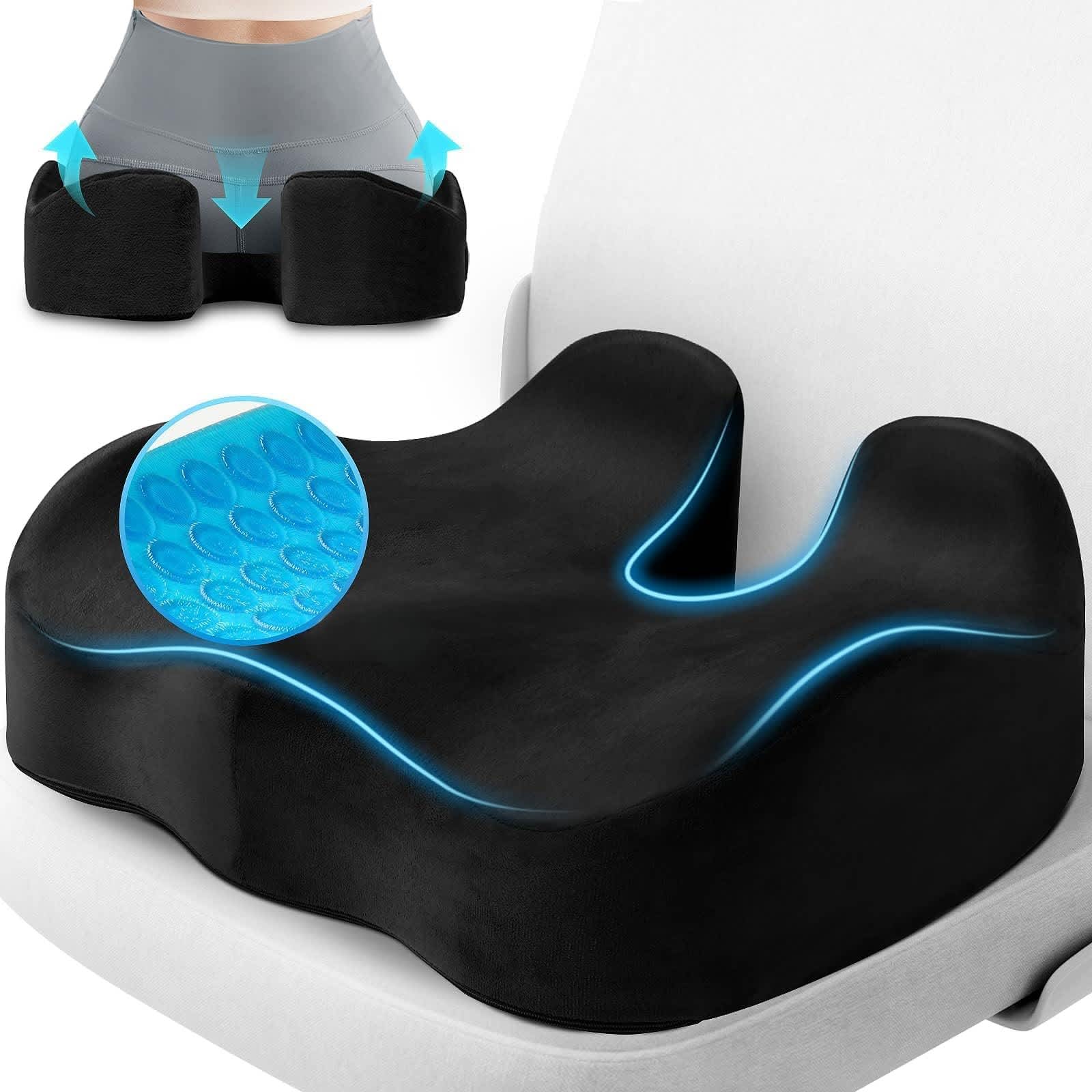 Aoibox  Gel Memory Foam Seat Cushion 1 Piece Ergonomic Contour Design 4.76 Inch Thick Removable Cover Anti Slip Bottom for Office Wheelchair Car