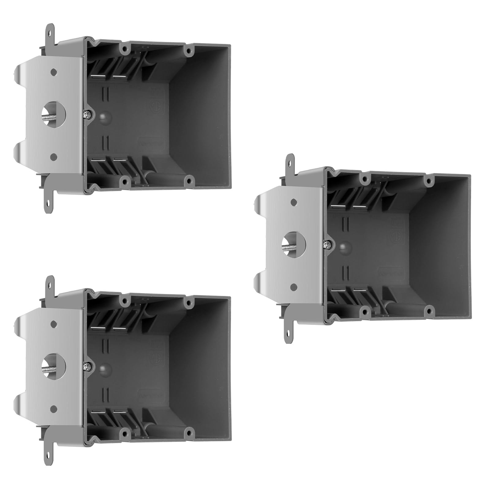 Etokfoks  3 Pack 2 Gang Adjustable PVC Electrical Outlet Box 34 cu in Grey Plastic Waterproof ETL Listed for Residential and Commercial