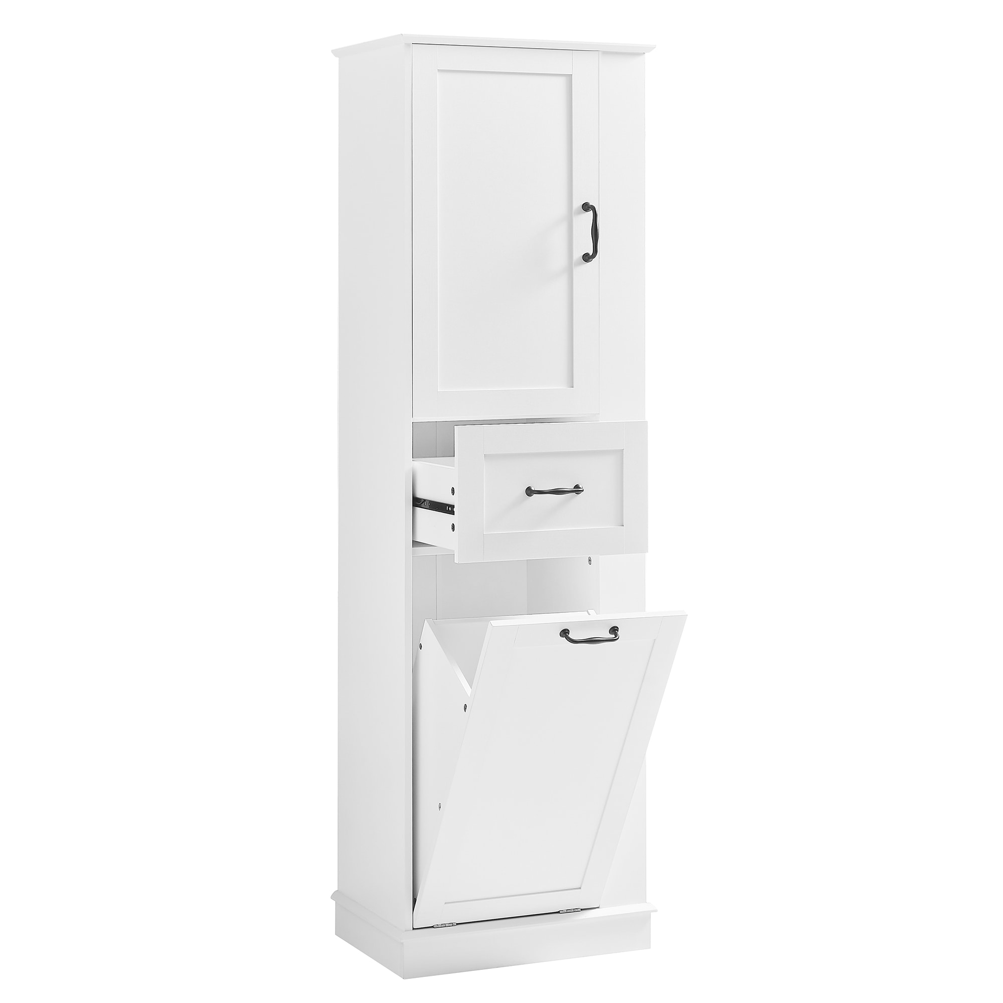 Forclover - Laundry Bathroom Cabinets 20.3-in x 67.8-in x 13.8-in White Freestanding Soft Close L...