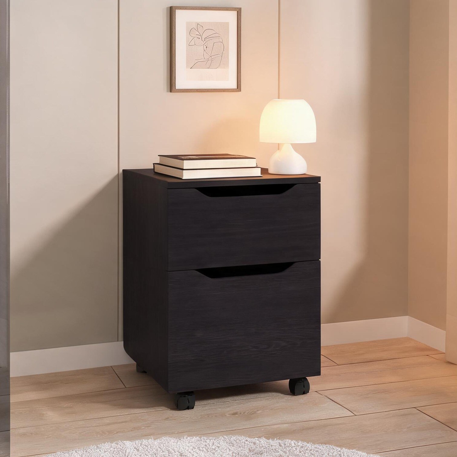 Watnature Modern square nightstand with spacious drawer classic black ...