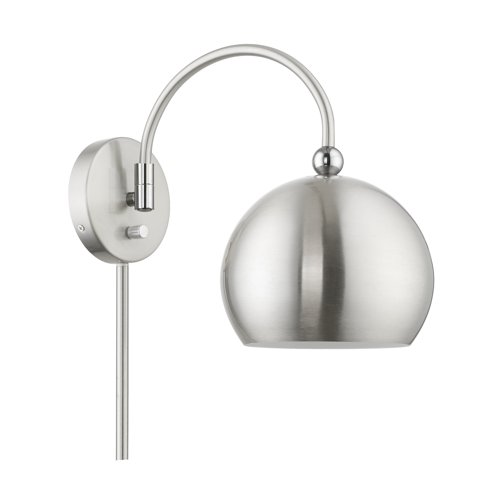 Stockton Modern Swing Arm Wall Lamp in Brushed Nickel with Polished Chrome