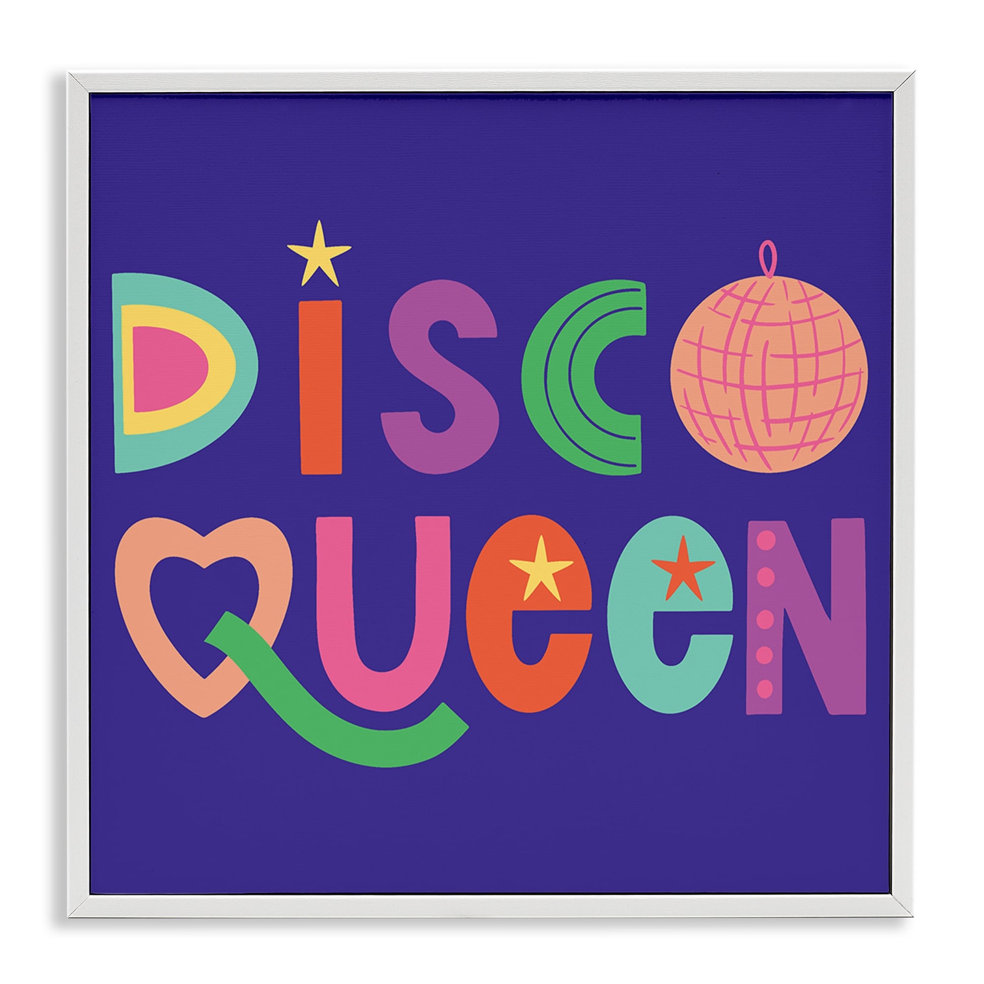 Stupell Industries BT-503-WFR-12X12 Disco Queen with Retro Letters Framed Giclee design by Sazerelli Designs