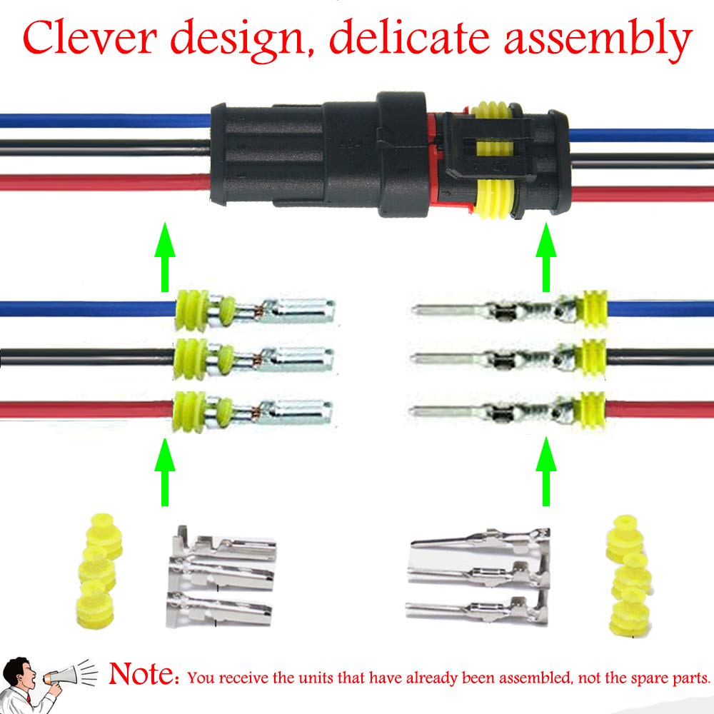 Afoxsos Waterproof Electrical Connector 16 AWG 3 Pin Plug Auto Wire ...