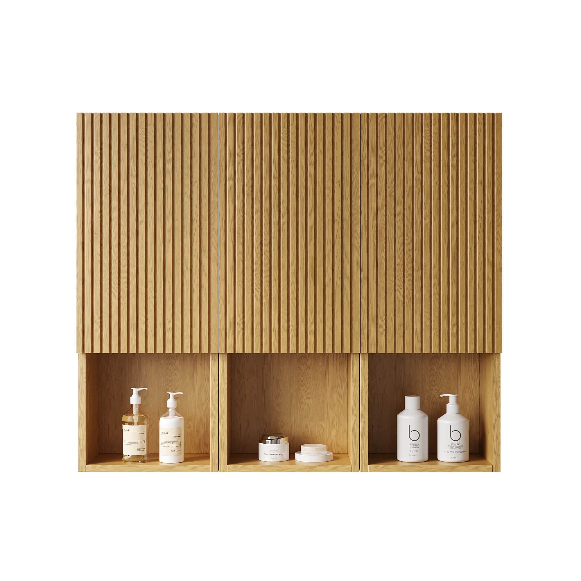LIVACA 41 inch Corolla Oak Woodgrain Plywood Wall Mounted Medicine Cabinet with 3 Cabinets and Open Compartments