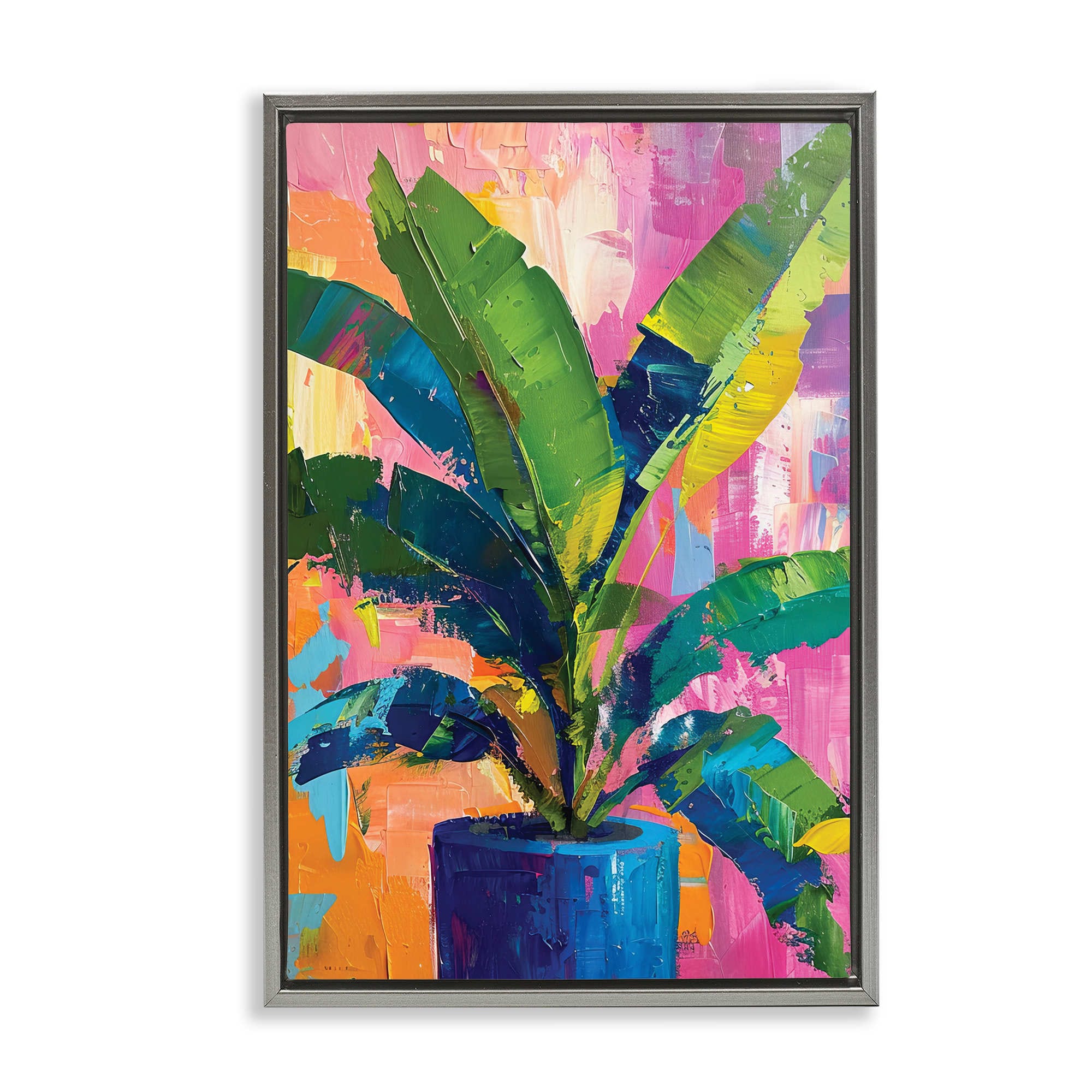 Stupell Industries BT-899-FFL-16X24 Modern Bright House Plant Gray Framed Floater Canvas Wall Art By LSR Design Studio 17 x 25