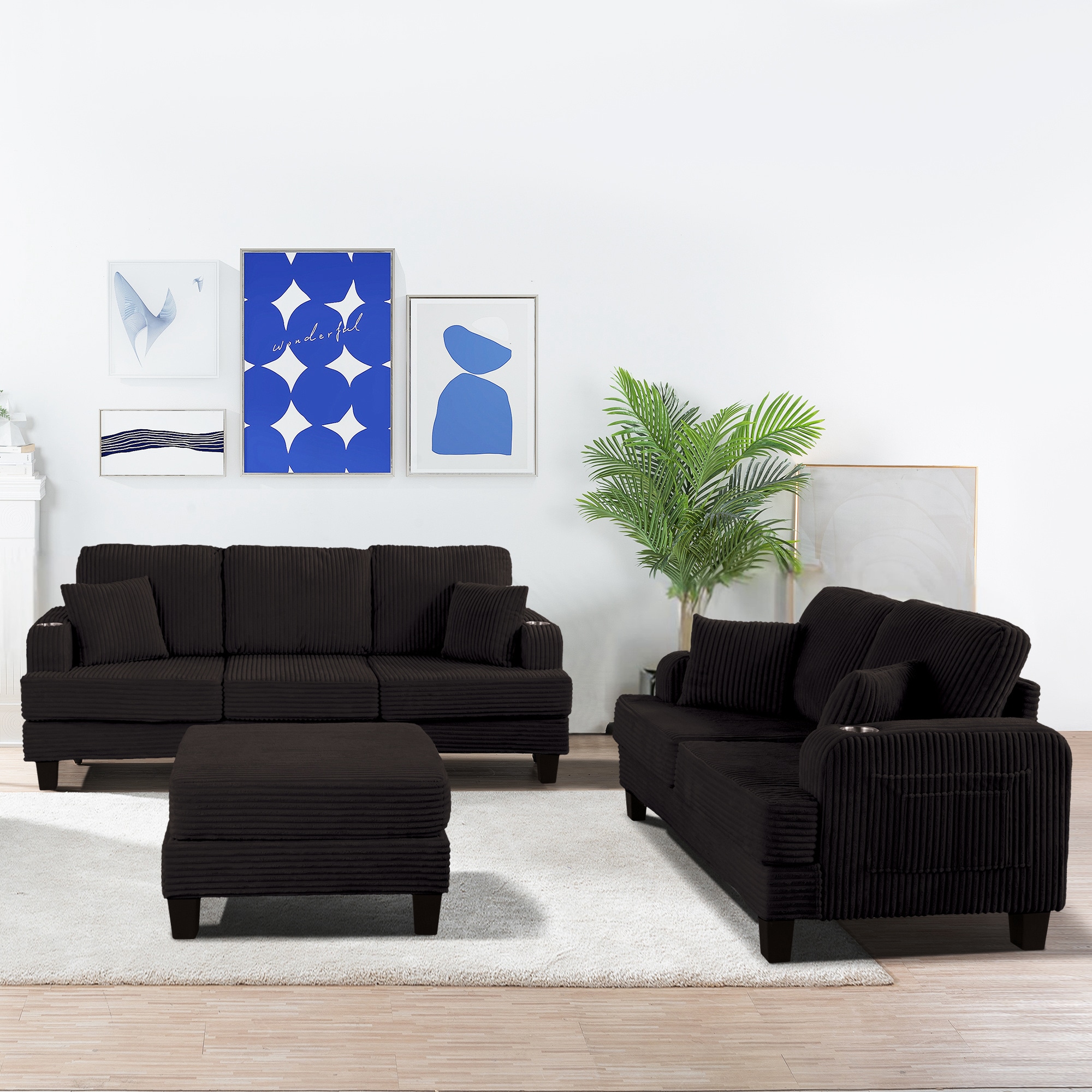 IHOMEadore MDSL6932BK 84.25-in Modern Black Reclining Sectional