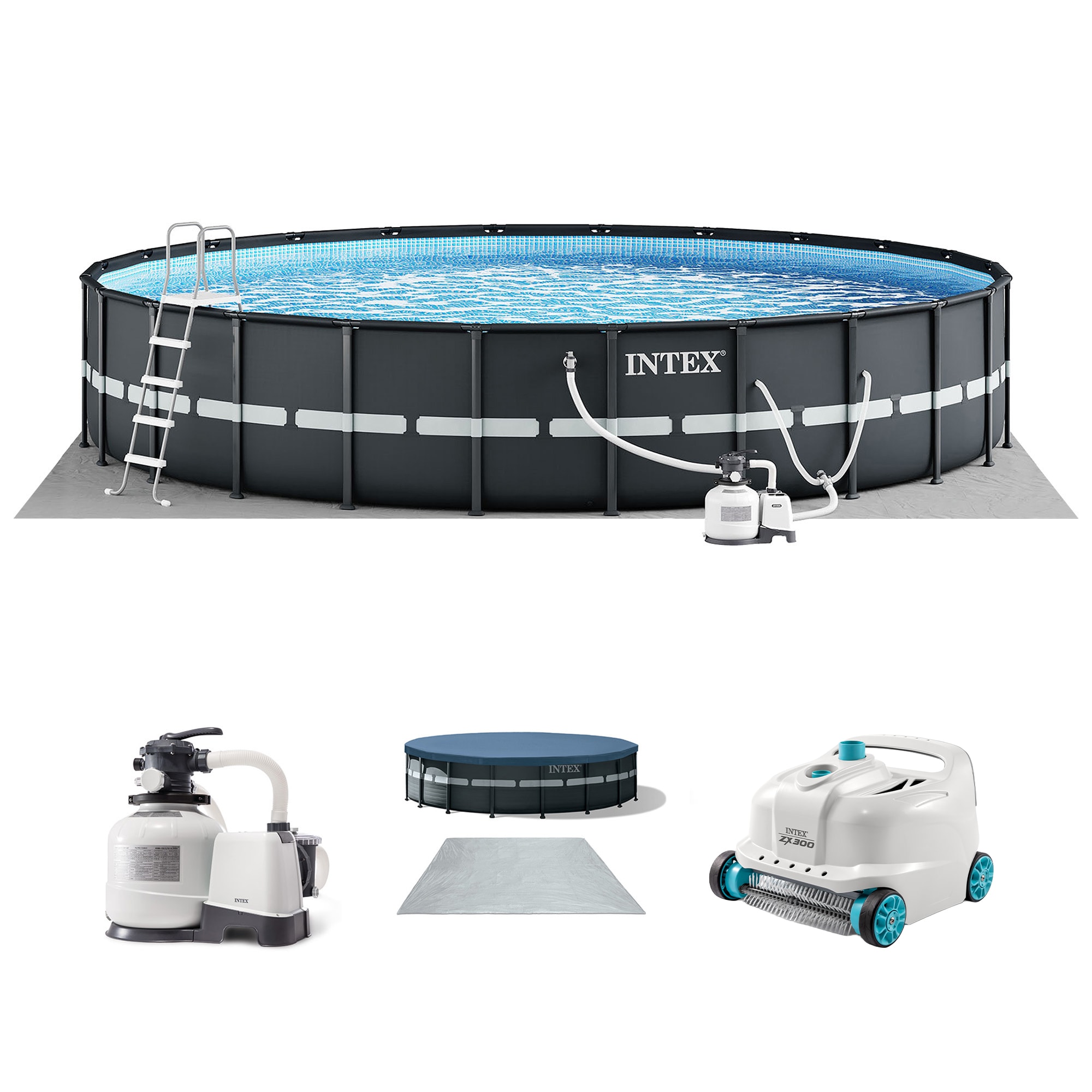 Intex Ultra XTR 18-ft x 18-ft x 52-in Steel wall panels Round Above-Ground Pool with Filter Pump with Ground Cloth with Pool Cover with Ladder