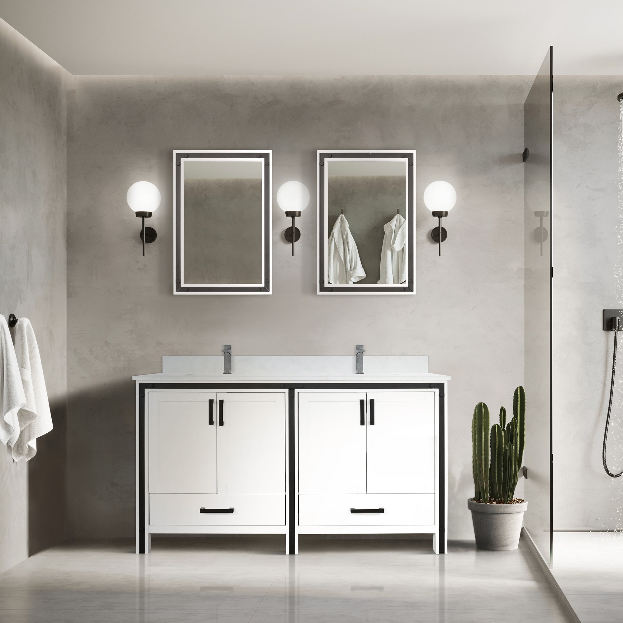Ziva 60" White Freestanding Double Bathroom Vanity
