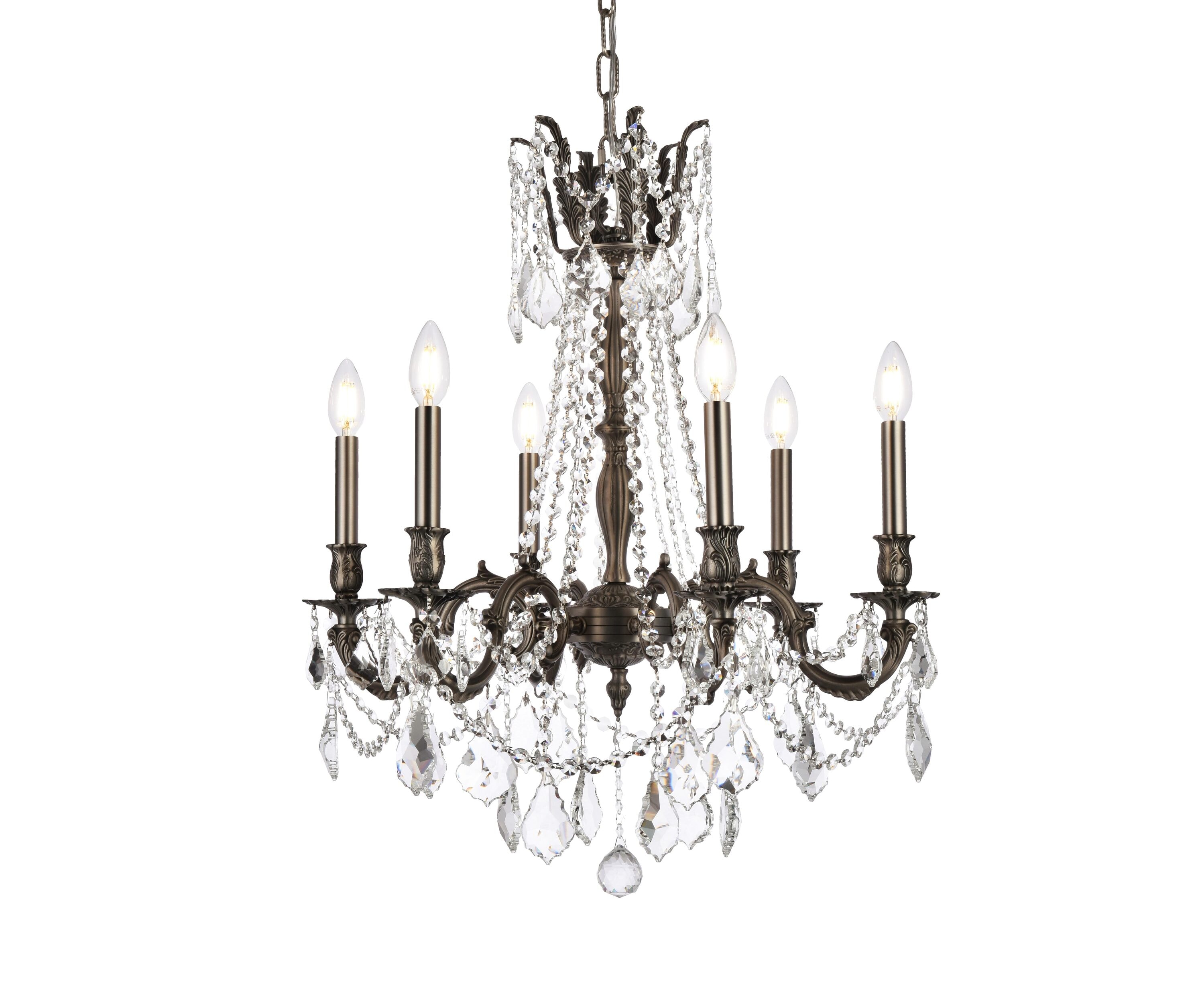 Royal Cut Crystal and Pewter 6-Light Chandelier with Bronze Accents