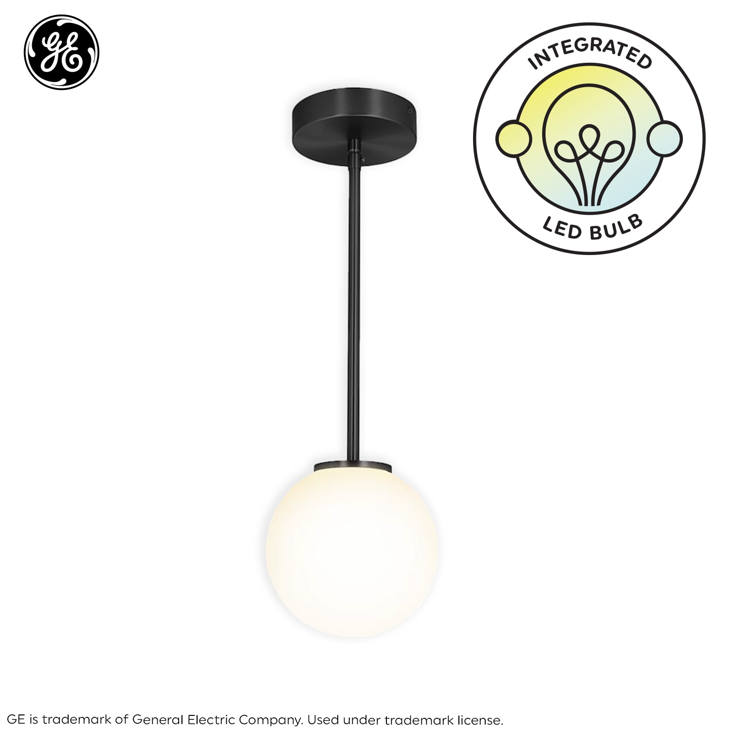 GE 93130432 Matte black Mid-century White glass Geometric Integrated LED Mini Hanging Pendant light