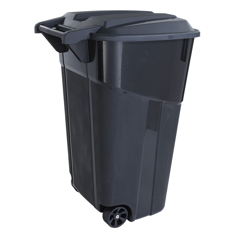 Project Source 32-Gallons Black Plastic Wheeled Trash Can with Lid