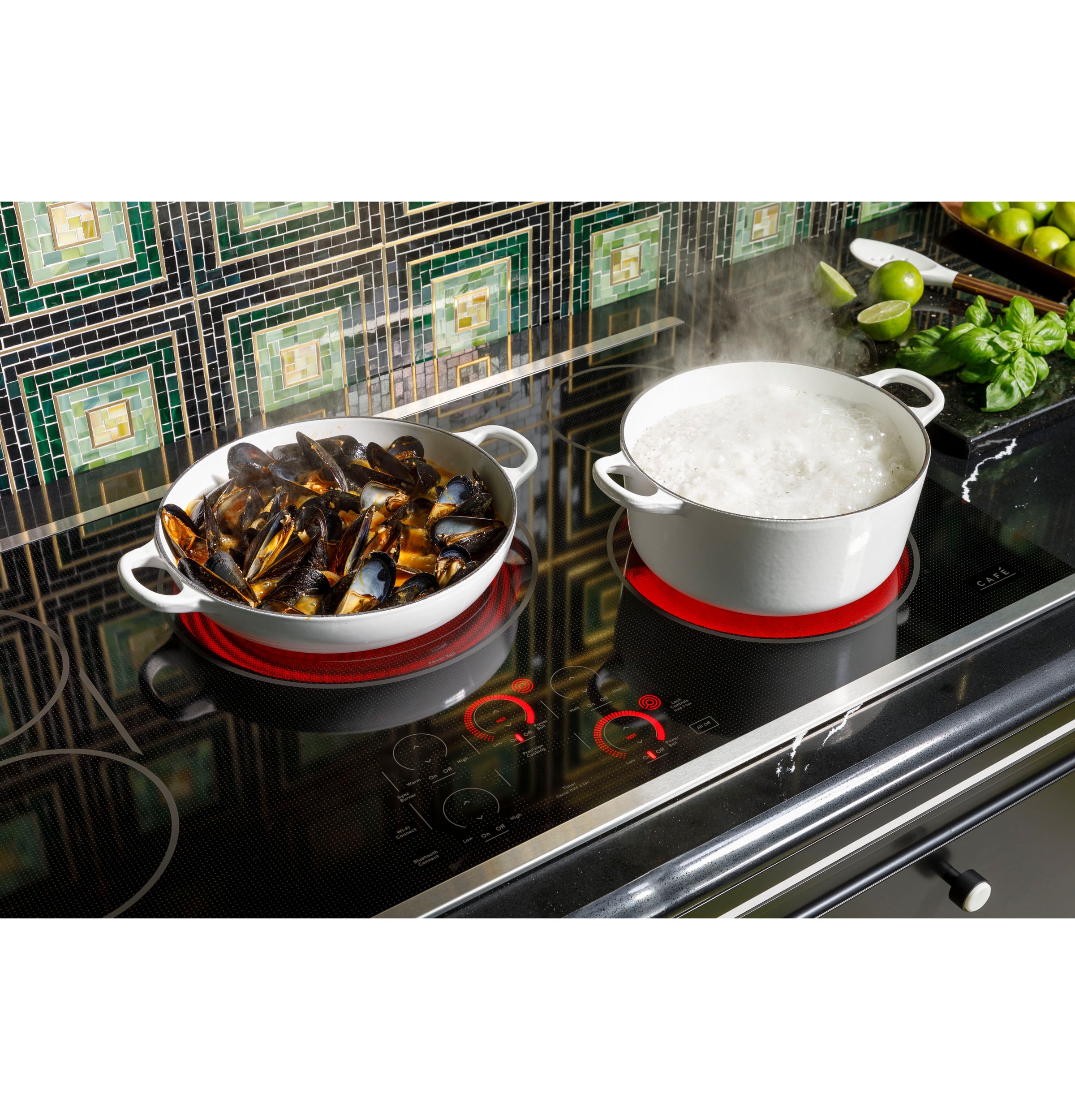 Range glass cooktop assembly - black glass, white metal trim - WB62T10786 -  Cafe Appliances