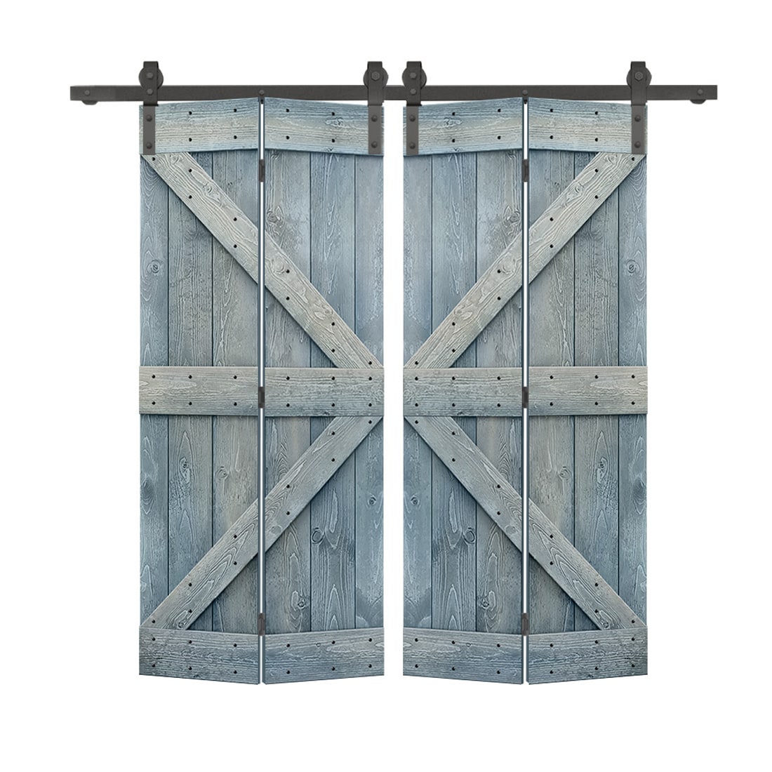 CALHOME BF1905S+K36L2 72-in x 84-in Denim Blue K-frame Pine Wood Solid core Double bifold Barn Door (Hardware Included)