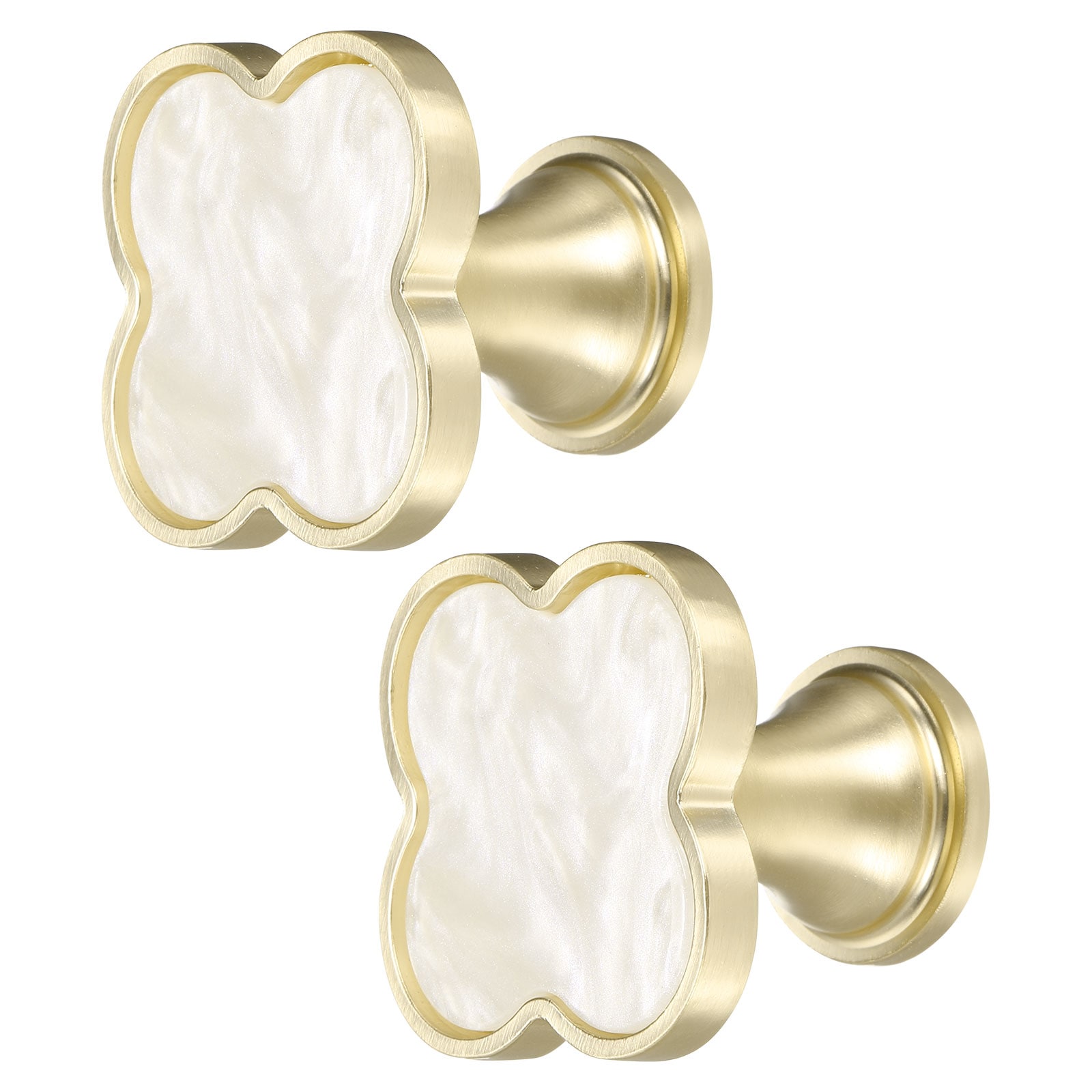 Unique Bargains 2pcs Drawer Knobs Zinc Alloy Decorative Four-Leaf Pull Handles with Screws for Furniture Dresser Wardrobe Cupboard Pearl White