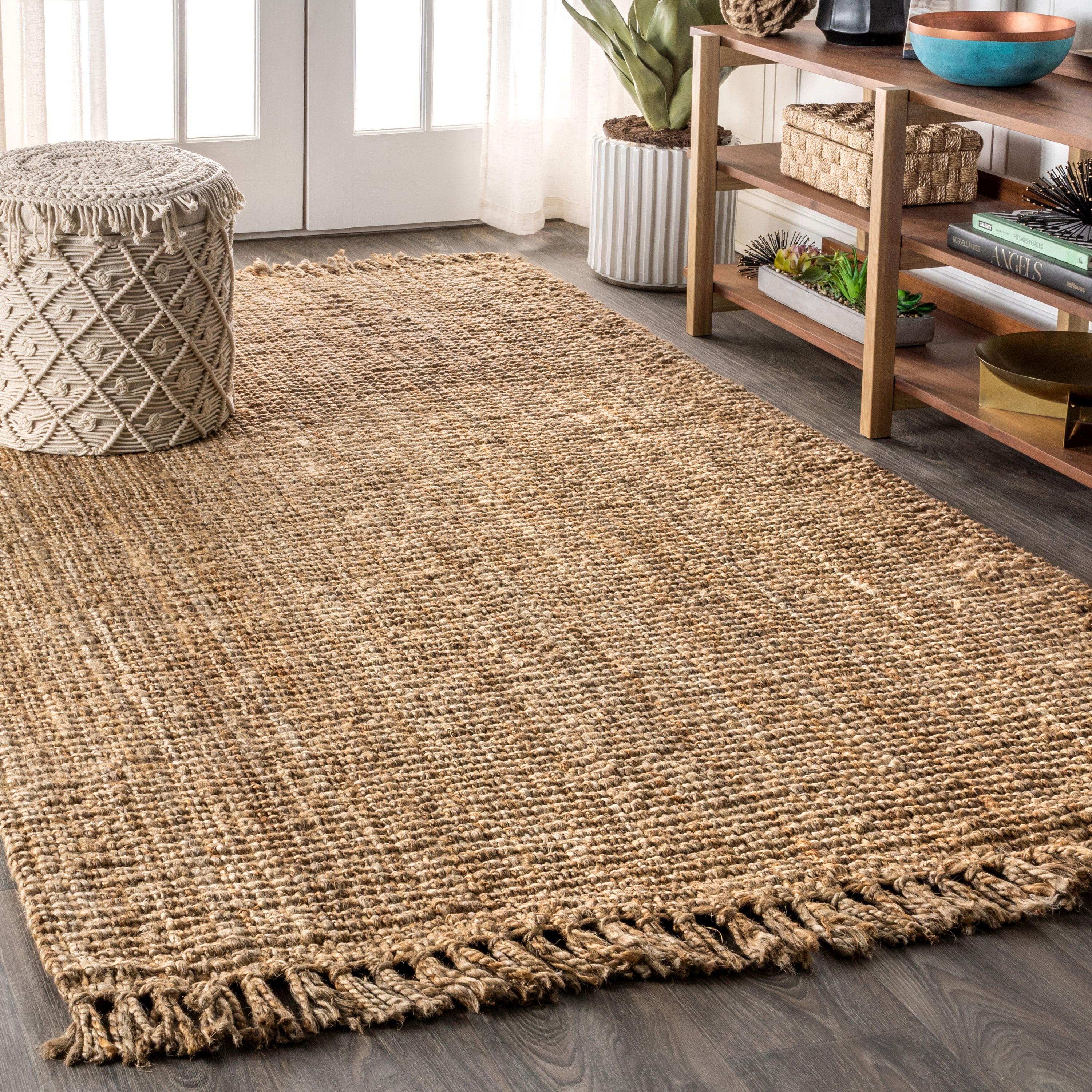 Rectangle Hand Woven Jute Rug Braided 5x8 Feet Area Rugs Home Living Rugs Carpet 